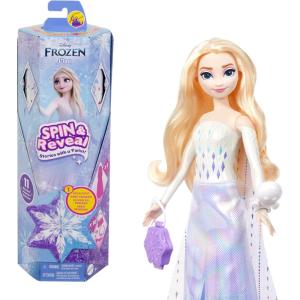 Mattel Disney Frozen Elsa Fashion Doll Set, Spin & Reveal with 11 Surprises Including 5 Accessories, 5 Stickers & Play Scene, Inspired by the Movie(Elsa – Queen Look)