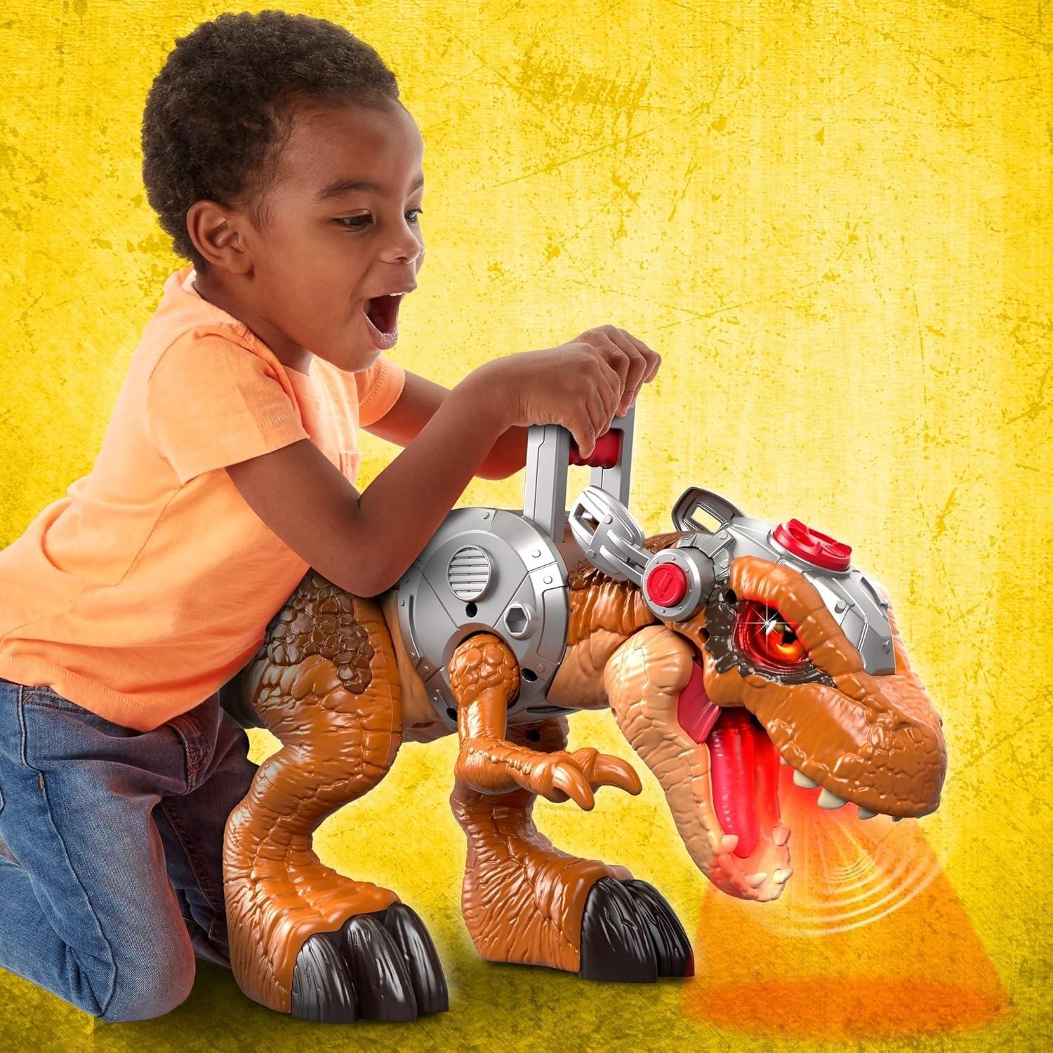 imageFisherPrice Imaginext Jurassic World T rex Dinosaur Toy with Owen Grady Figure LightUp Eyes amp Chomping Action for Ages 3 Years 7Piece Set