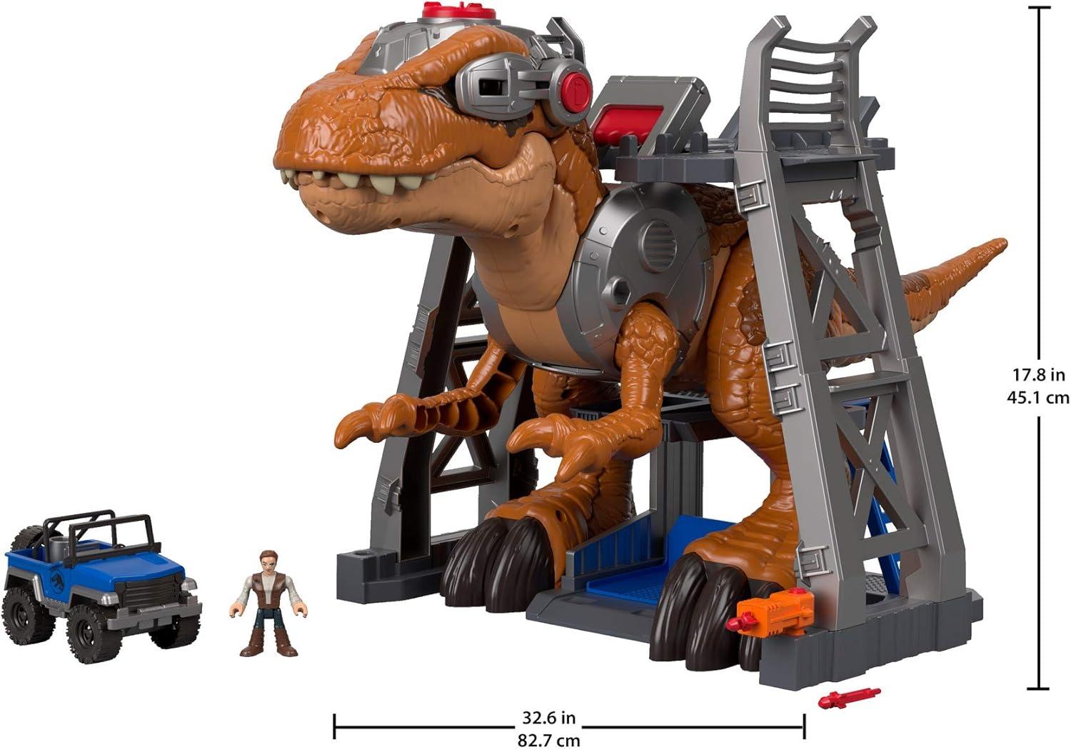 imageFisherPrice Imaginext Jurassic World T rex Dinosaur Toy with Owen Grady Figure LightUp Eyes amp Chomping Action for Ages 3 Years 7Piece Set