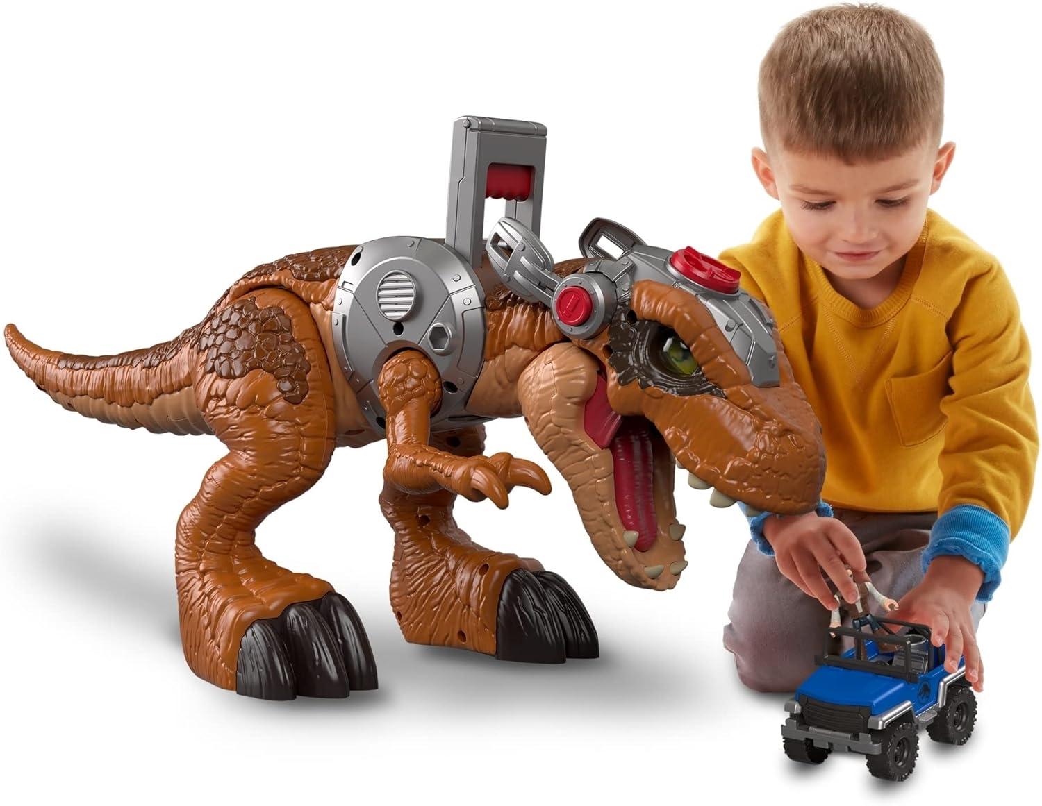 imageFisherPrice Imaginext Jurassic World T rex Dinosaur Toy with Owen Grady Figure LightUp Eyes amp Chomping Action for Ages 3 Years 7Piece Set