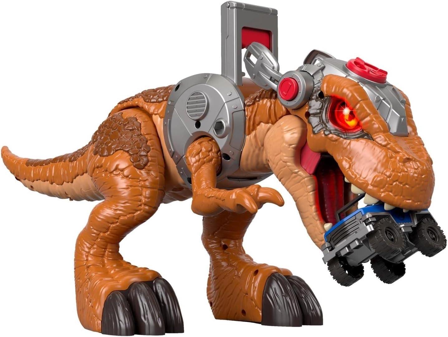 imageFisherPrice Imaginext Jurassic World T rex Dinosaur Toy with Owen Grady Figure LightUp Eyes amp Chomping Action for Ages 3 Years 7Piece Set