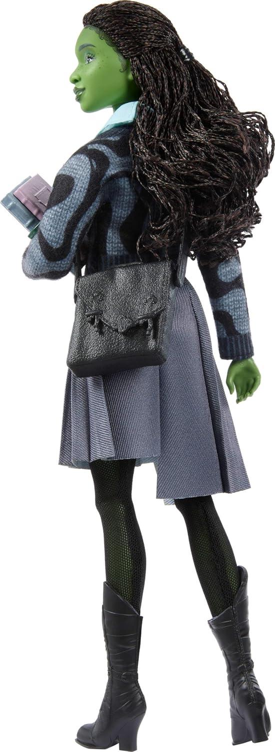 imageMattel Universal Wicked Elphaba Fashion Doll amp Accessories with Green Skin Braided Black Hair Posability amp Removable School Uniform