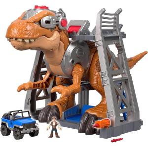 Fisher-Price Imaginext Jurassic World T. rex Dinosaur Toy with Owen Grady Figure, Light-Up Eyes & Chomping Action for Ages 3+ Years, 7-Piece Set