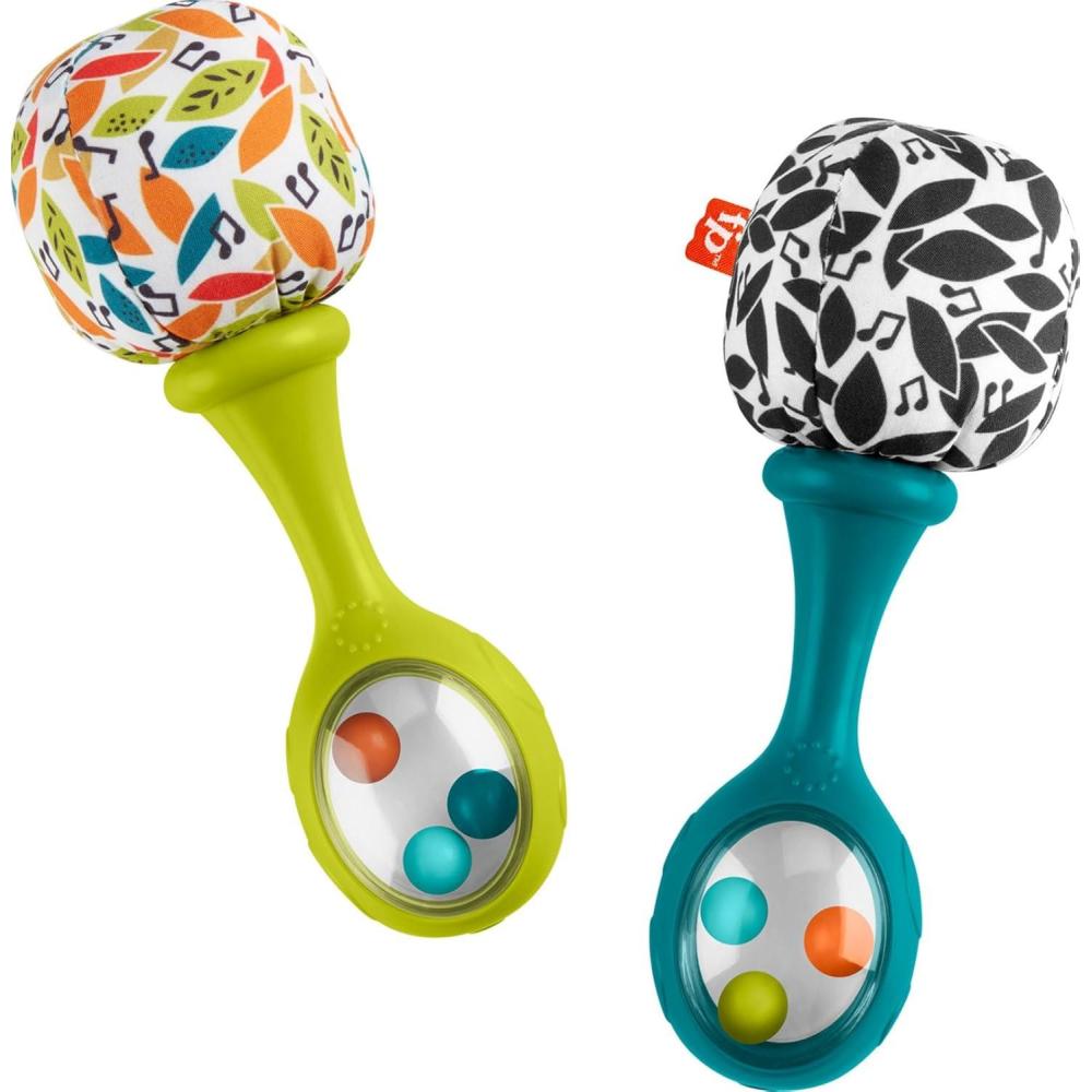 imageFisherPrice Newborn Toys Rattle n Rock Maracas 2 Soft Musical Instruments for Developmental Play Babies Ages 3 Months Neutral Colors