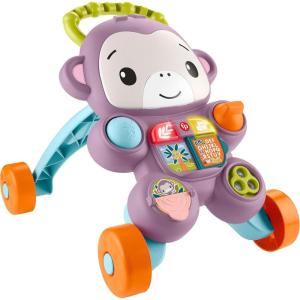 Fisher-Price Baby Push Toy Learn with Me Purple Monkey Walker Musical Learning Activity with Lights for Infants Ages 6+ Months