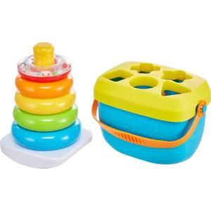 Fisher-Price Baby Stacking Toy Rock-A-Stack, Roly-Poly Base with 5 Colorful Rings for Ages 6+ Months(First Blocks & Rock-a-Stack Bundle (Frustration Free Packaging))