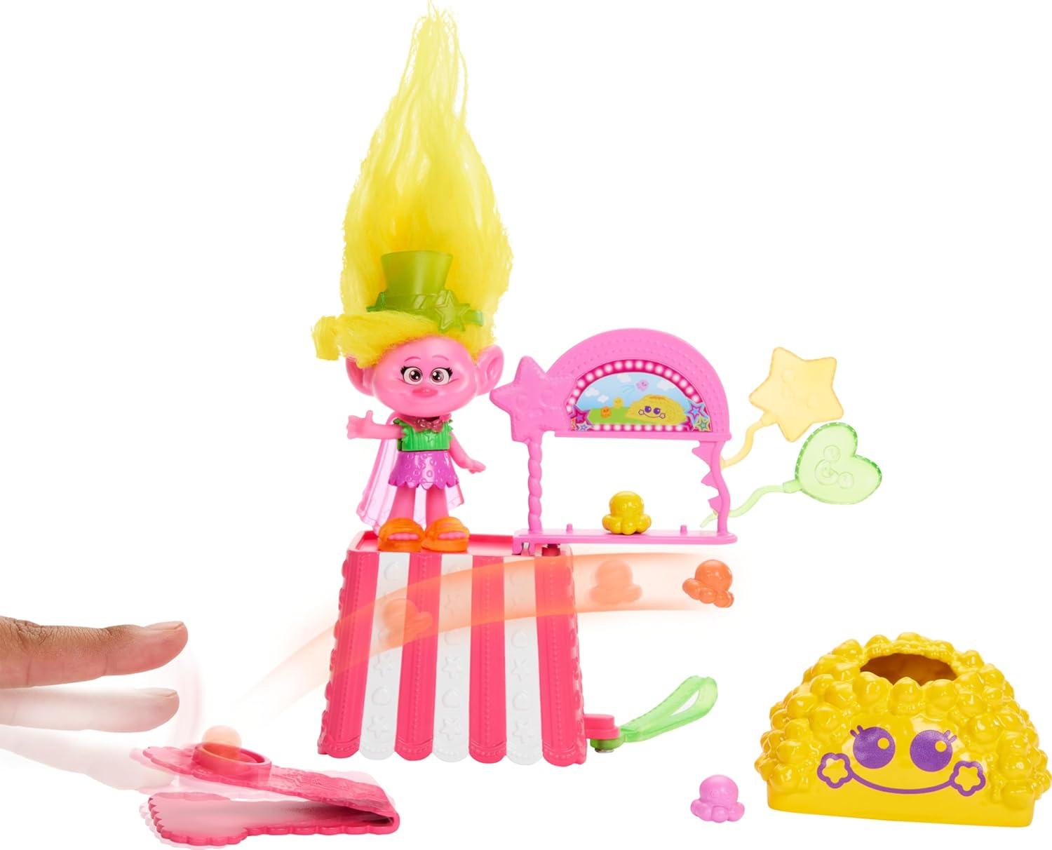 imageMattel DreamWorks Trolls Fun Fair Surprise FairFest Small Doll amp 10 Accessories Carnival Food Popcorn Theme with Queen PoppyViva