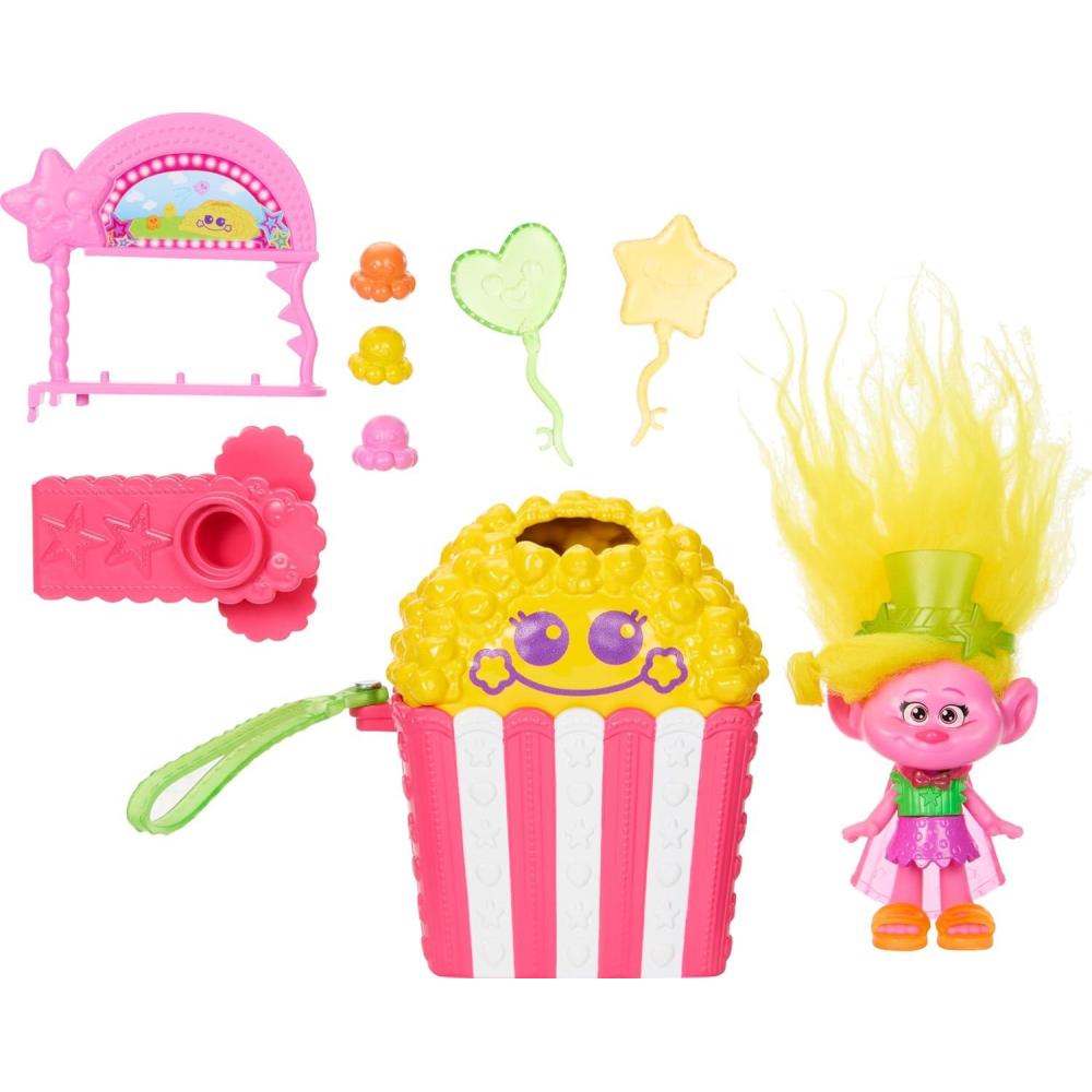 imageMattel DreamWorks Trolls Fun Fair Surprise FairFest Small Doll amp 10 Accessories Carnival Food Popcorn Theme with Queen PoppyViva