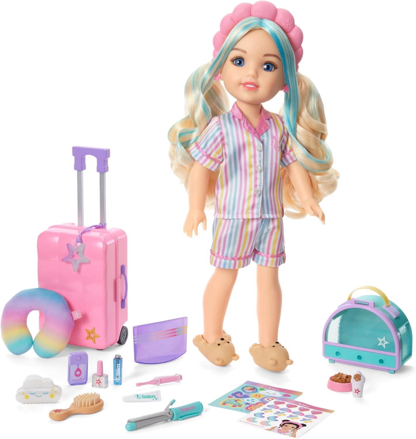 imageAmerican Girl AG Sisters SelfCare Sleepover Set Doll Playset for 145inch Dolls 22 pcs for Ages 4