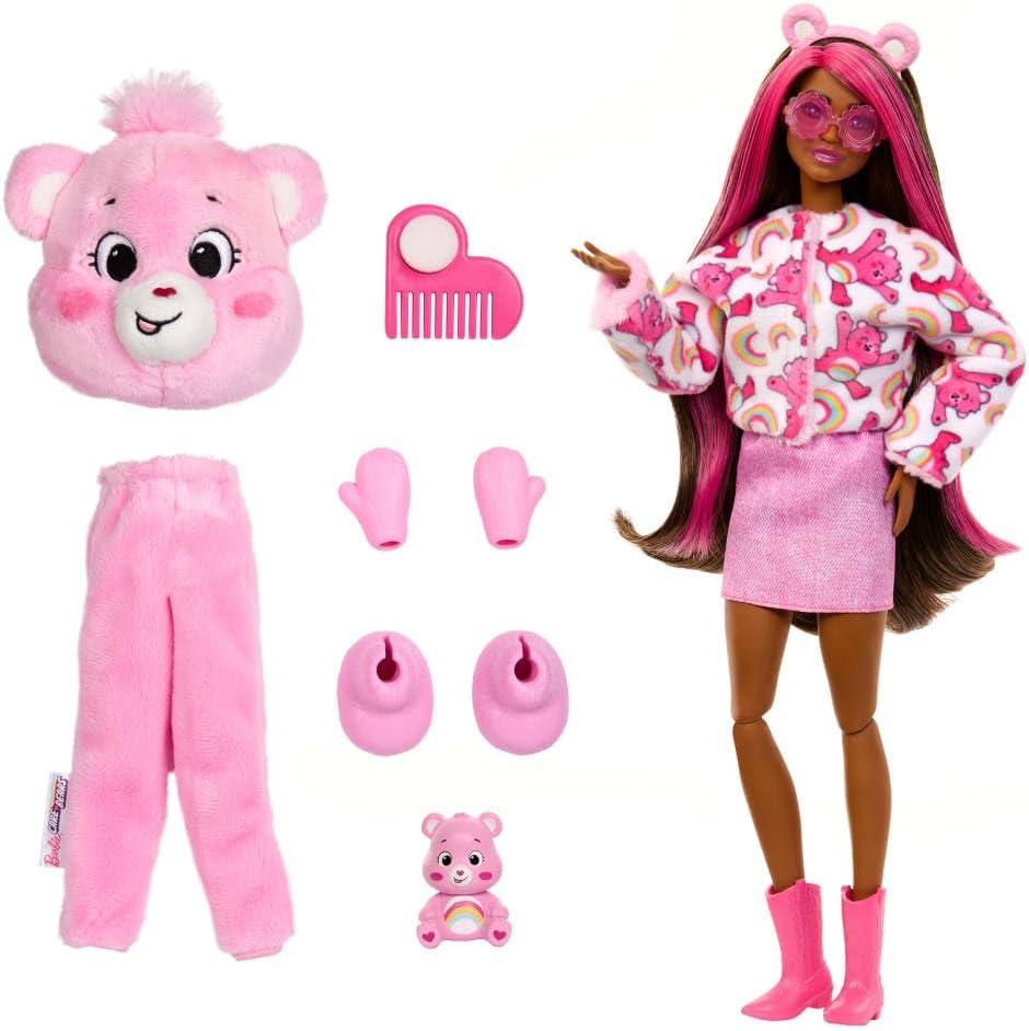 imageBarbie Cutie Reveal Care Bears Series Doll amp Accessories Set with Cheer Bear Plush Costume amp 10 Surprises Including Color Change amp Mini BearCheer Bear