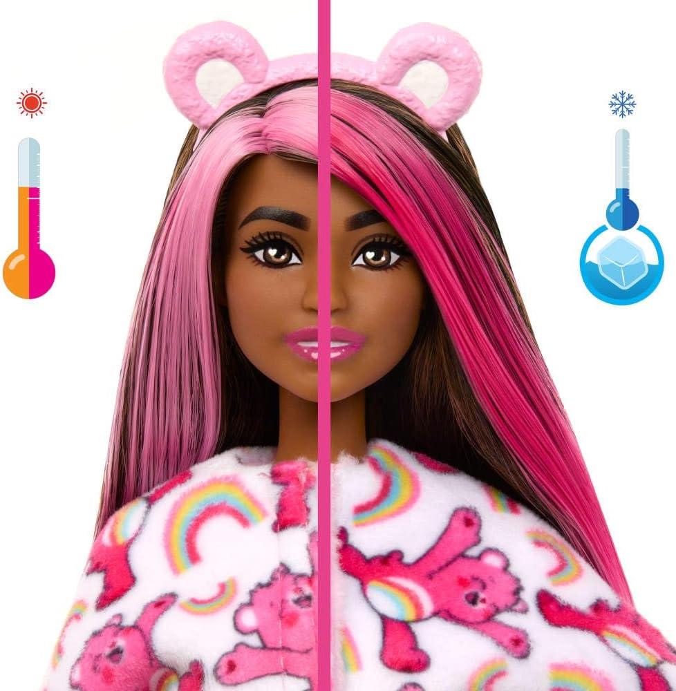 imageBarbie Cutie Reveal Care Bears Series Doll amp Accessories Set with Cheer Bear Plush Costume amp 10 Surprises Including Color Change amp Mini BearCheer Bear