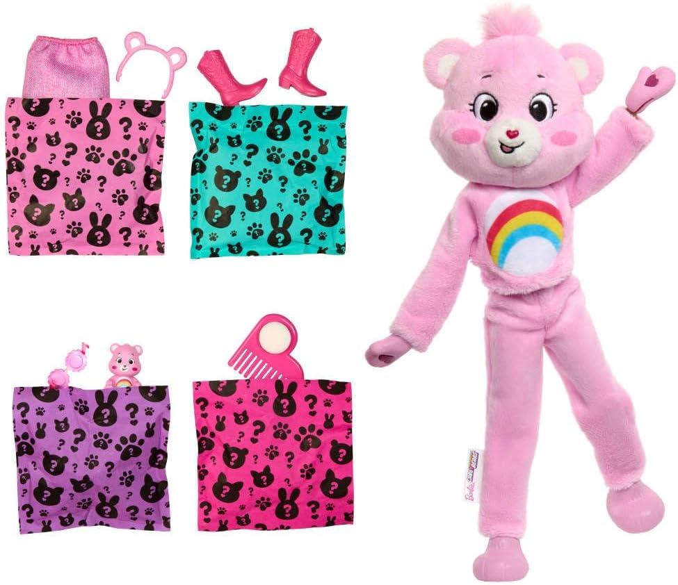 imageBarbie Cutie Reveal Care Bears Series Doll amp Accessories Set with Cheer Bear Plush Costume amp 10 Surprises Including Color Change amp Mini BearCheer Bear