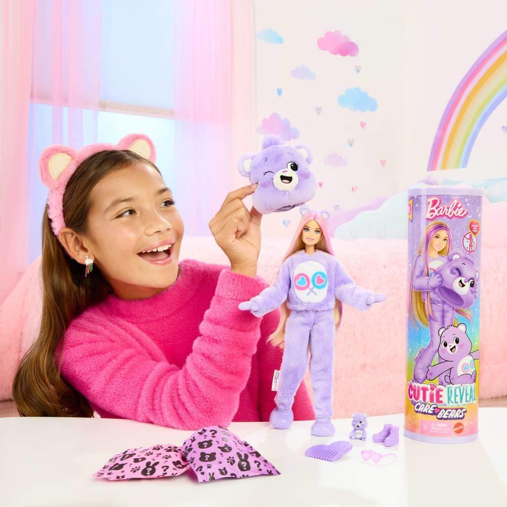 imageBarbie Cutie Reveal Care Bears Series Doll amp Accessories Set with Cheer Bear Plush Costume amp 10 Surprises Including Color Change amp Mini BearShare Bear