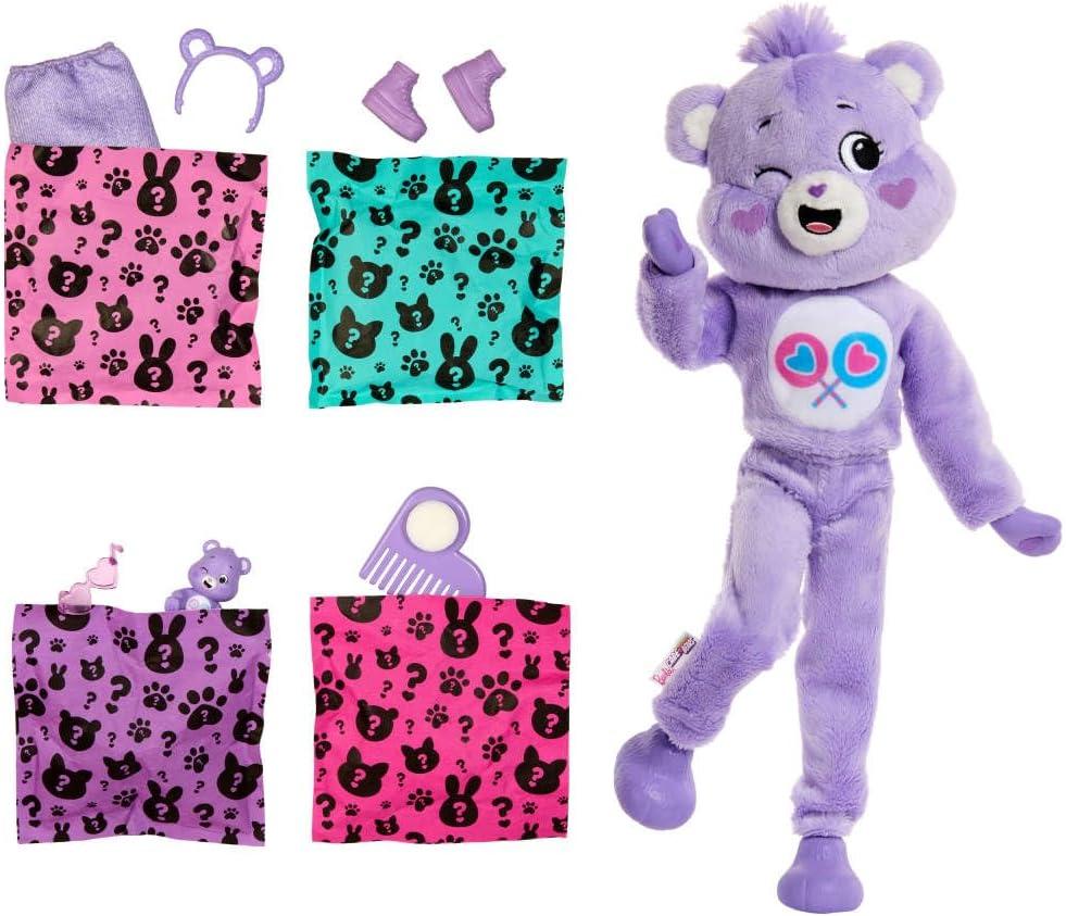 imageBarbie Cutie Reveal Care Bears Series Doll amp Accessories Set with Cheer Bear Plush Costume amp 10 Surprises Including Color Change amp Mini BearShare Bear