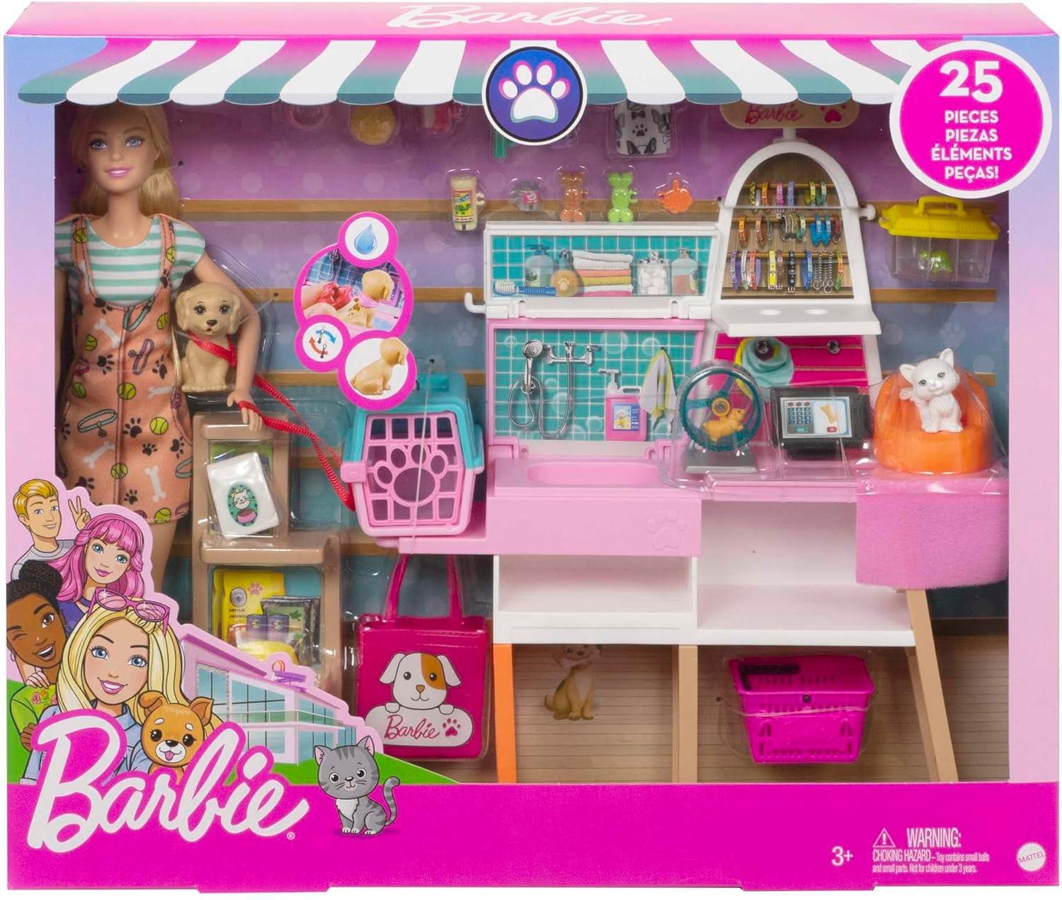 imageBarbie Doll 115in Blonde and Pet Boutique Playset with 4 Pets ColorChange Grooming Feature and Accessories Great Gift for 3 to 7 Year Olds