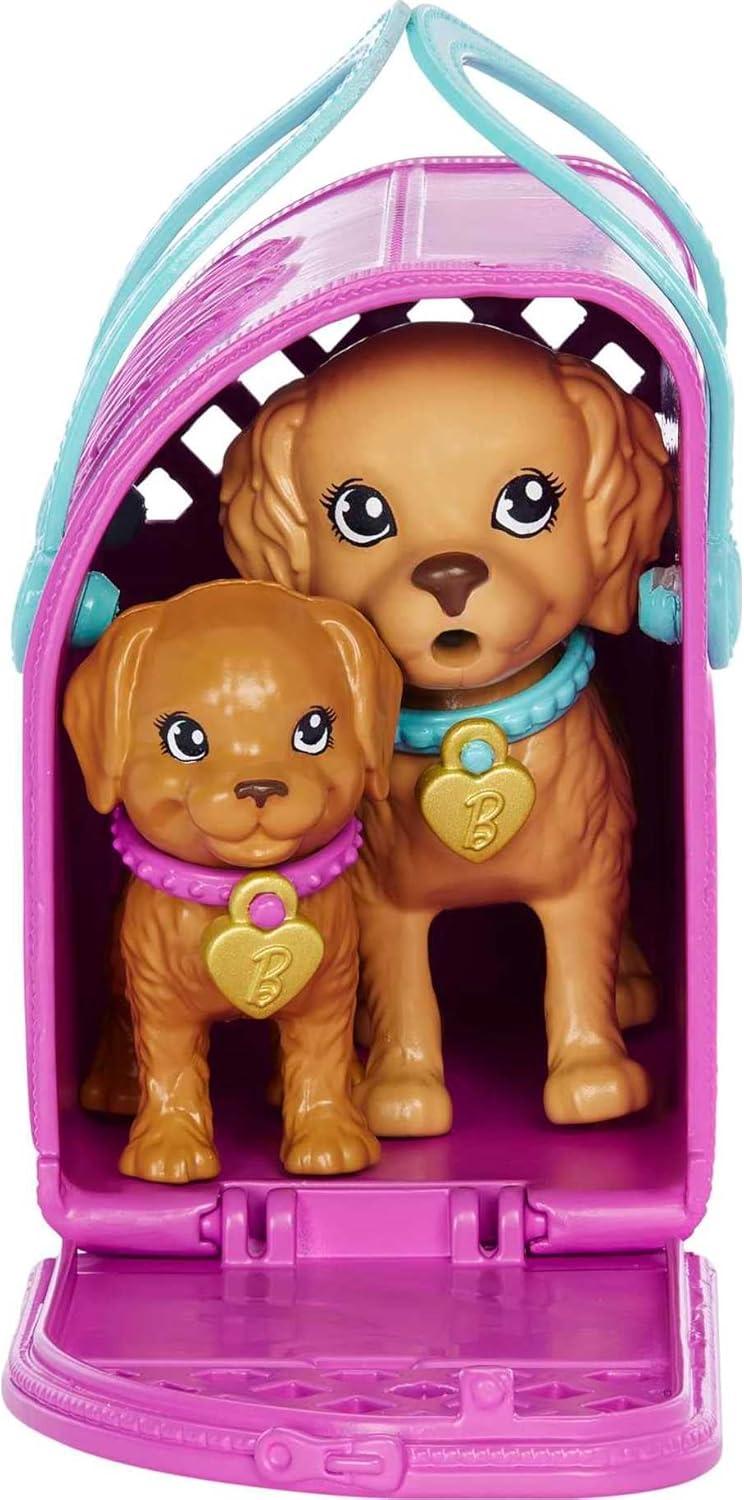 imageBarbie Doll amp Pets Set Blonde with Mommy Dog 3 Newborn Puppies with ColorChange Feature amp Pet AccessoriesAdopt a Pup Pink Dress