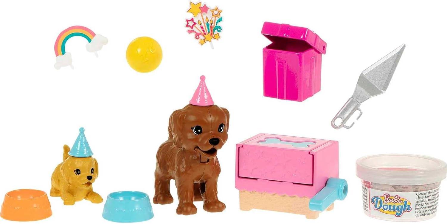 imageBarbie Doll amp Pets Set Blonde with Mommy Dog 3 Newborn Puppies with ColorChange Feature amp Pet AccessoriesPuppy Party Brunette