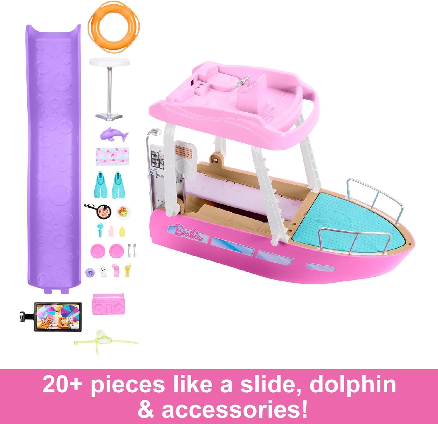 imageBarbie Dream Boat Playset with 20 OceanThemed Accessories Sized to Fashion Dolls Including Pool Slide amp DolphinModern
