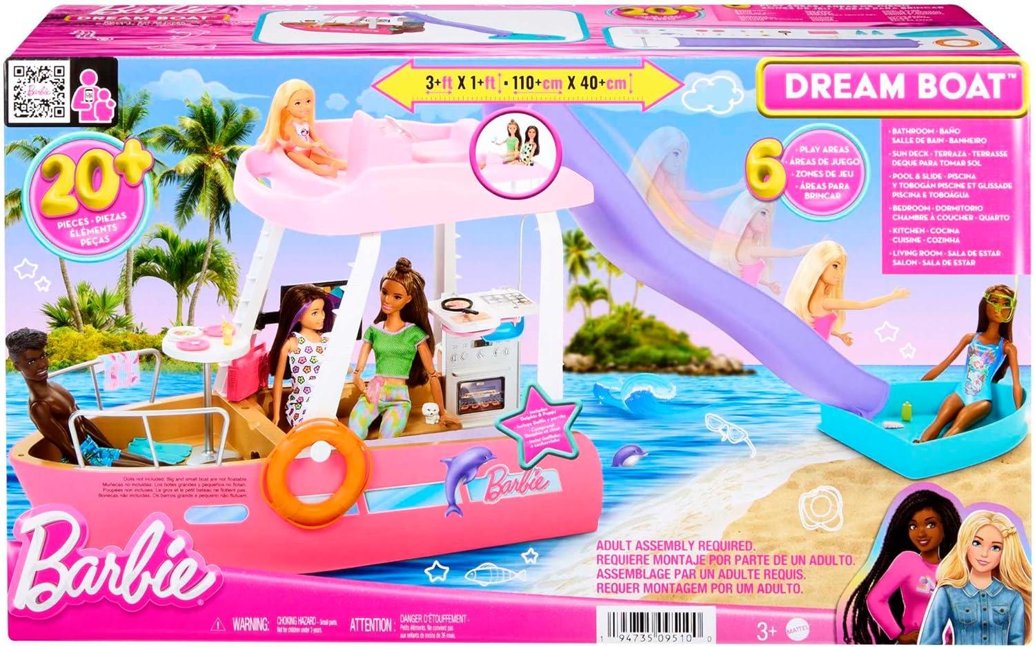 imageBarbie Dream Boat Playset with 20 OceanThemed Accessories Sized to Fashion Dolls Including Pool Slide amp DolphinModern