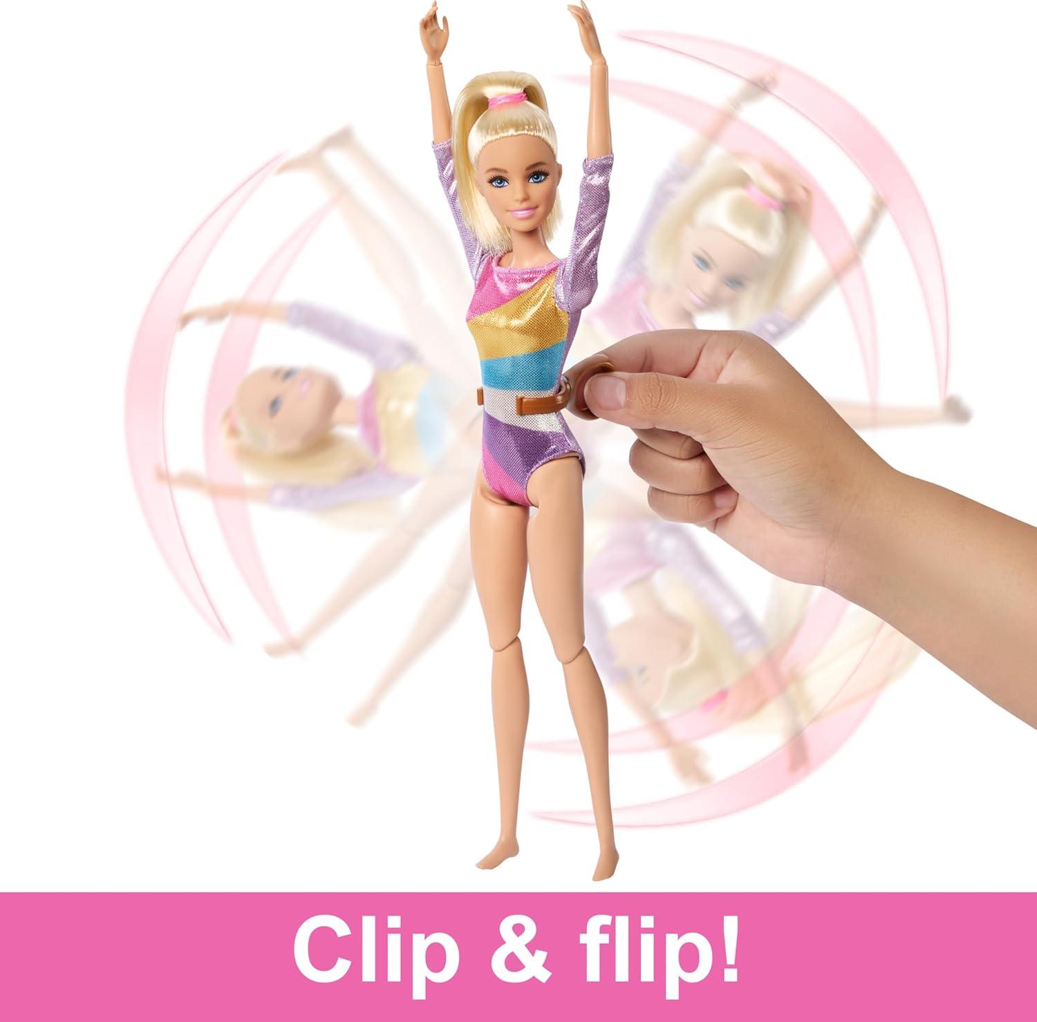 imageBarbie Gymnastics Doll amp Accessories Playset with Blonde Fashion Doll CClip for Flipping Action Balance Beam WarmUp Suit amp More