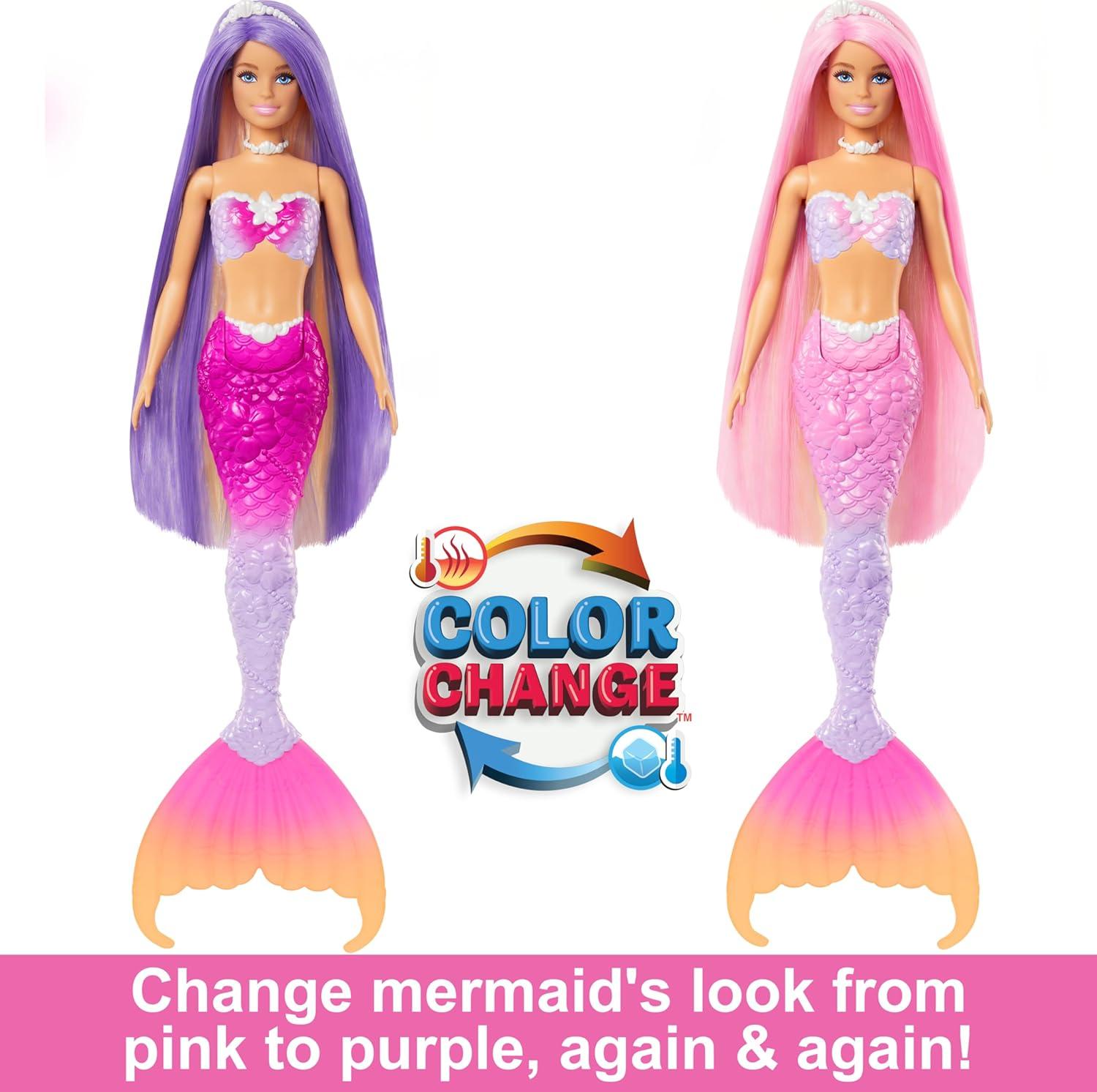imageBarbie Mermaid Doll Malibu with Pink Hair Styling Accessories Pet Dolphin and WaterActivated Color Change Feature Amazon ExclusiveMulticolor