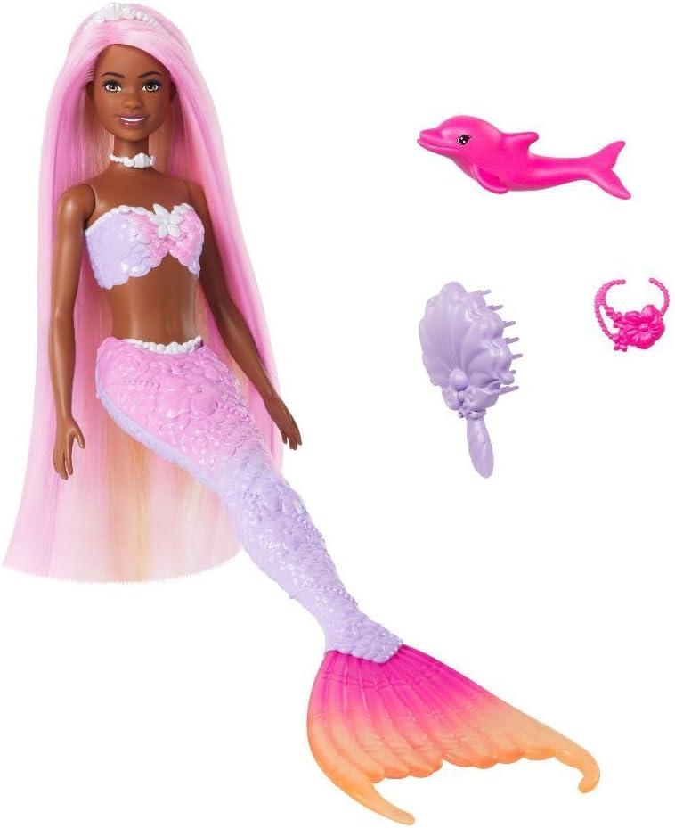 imageBarbie Mermaid Doll Malibu with Pink Hair Styling Accessories Pet Dolphin and WaterActivated Color Change Feature Amazon ExclusiveMulticolour