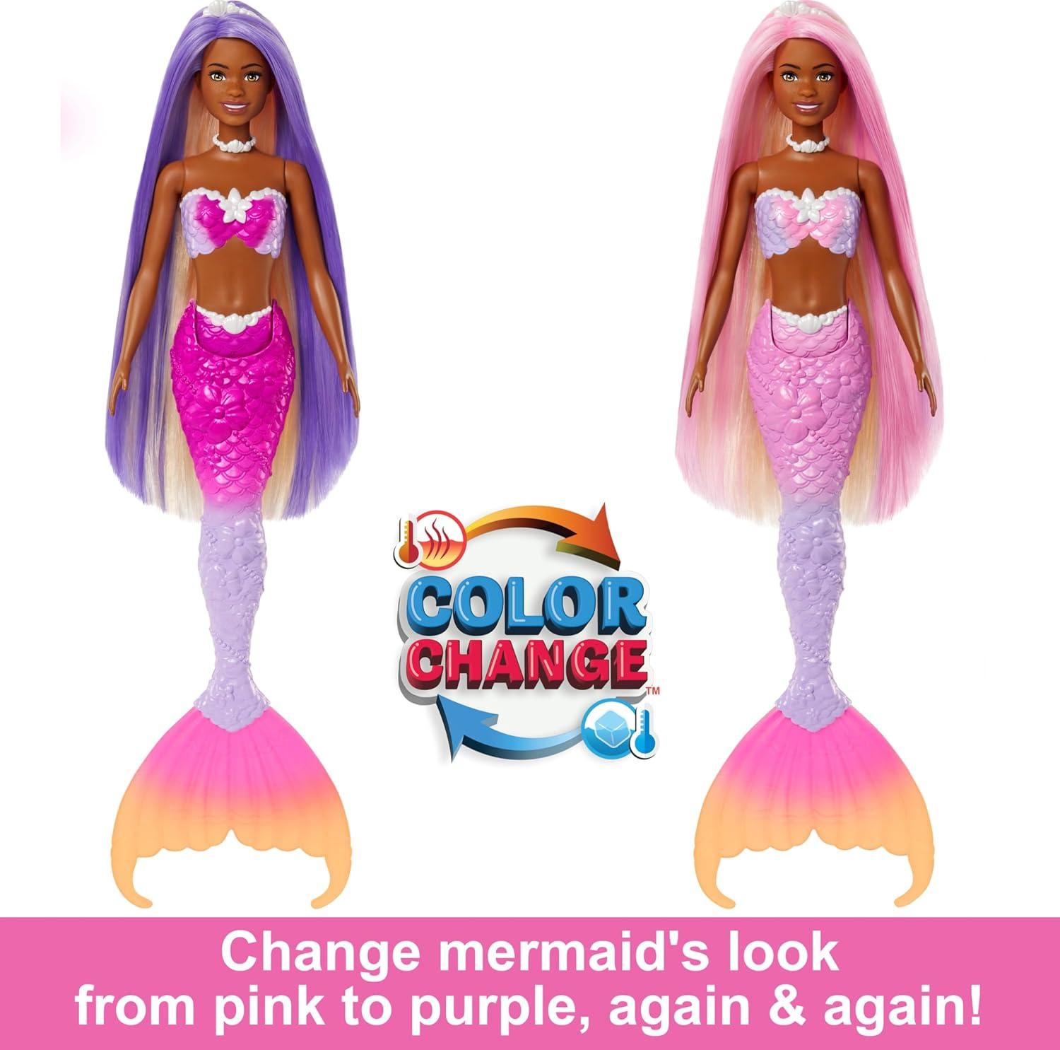 imageBarbie Mermaid Doll Malibu with Pink Hair Styling Accessories Pet Dolphin and WaterActivated Color Change Feature Amazon ExclusiveMulticolour