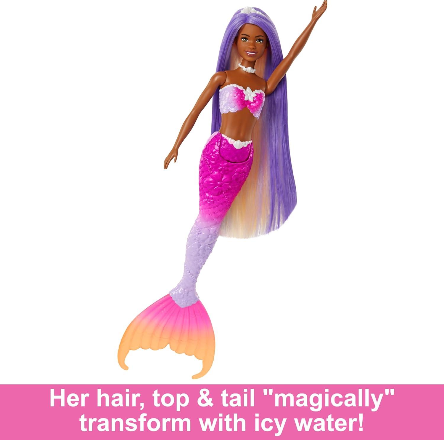 imageBarbie Mermaid Doll Malibu with Pink Hair Styling Accessories Pet Dolphin and WaterActivated Color Change Feature Amazon ExclusiveMulticolour