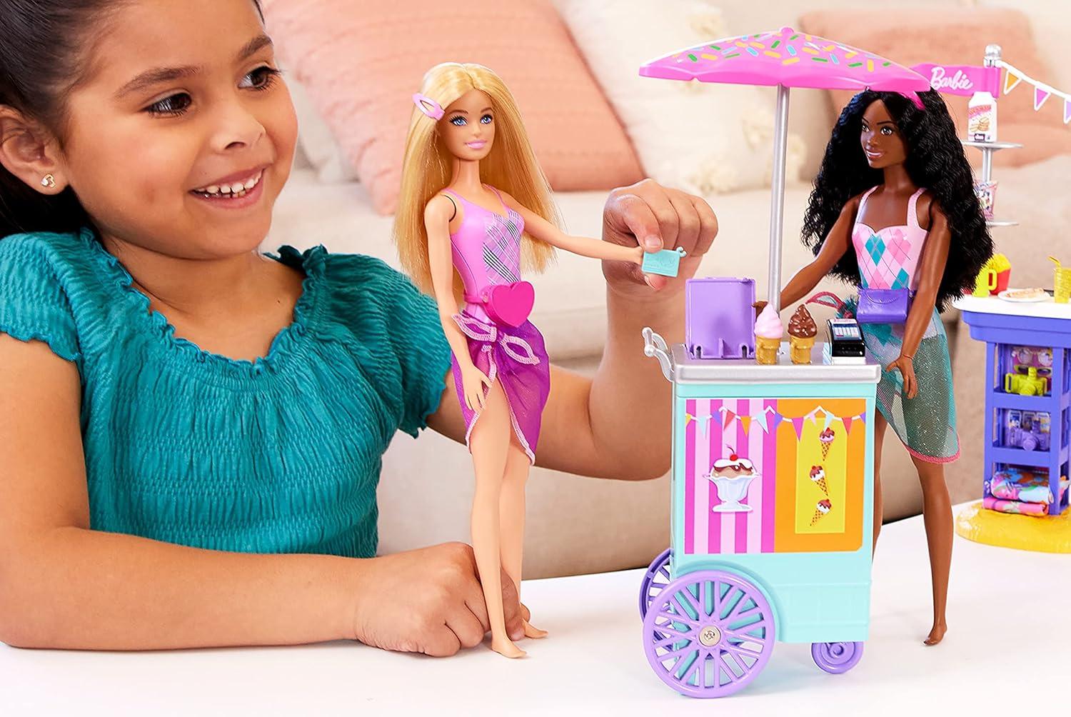 imageBarbie Playset amp 2 Dolls with 20 Accessories Beach Boardwalk Set Includes Snack Stand Ice Cream Kiosk Puppy amp Themed Pieces