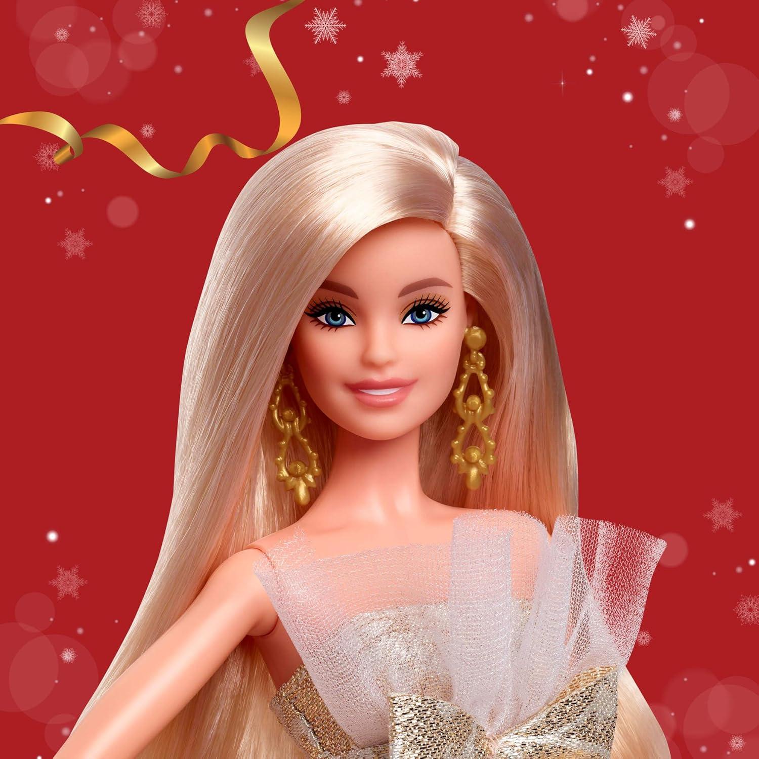imageBarbie Signature 2025 Holiday Blonde Fashion Doll Wearing Silver amp Gold Gown Seasonal Collector in Displayable Packaging amp StandBlonde