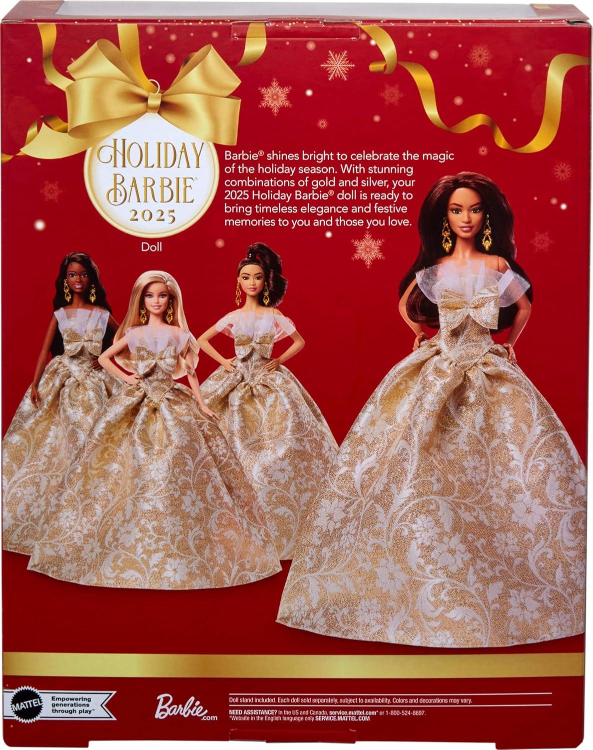 imageBarbie Signature 2025 Holiday Blonde Fashion Doll Wearing Silver amp Gold Gown Seasonal Collector in Displayable Packaging amp StandMulticolor