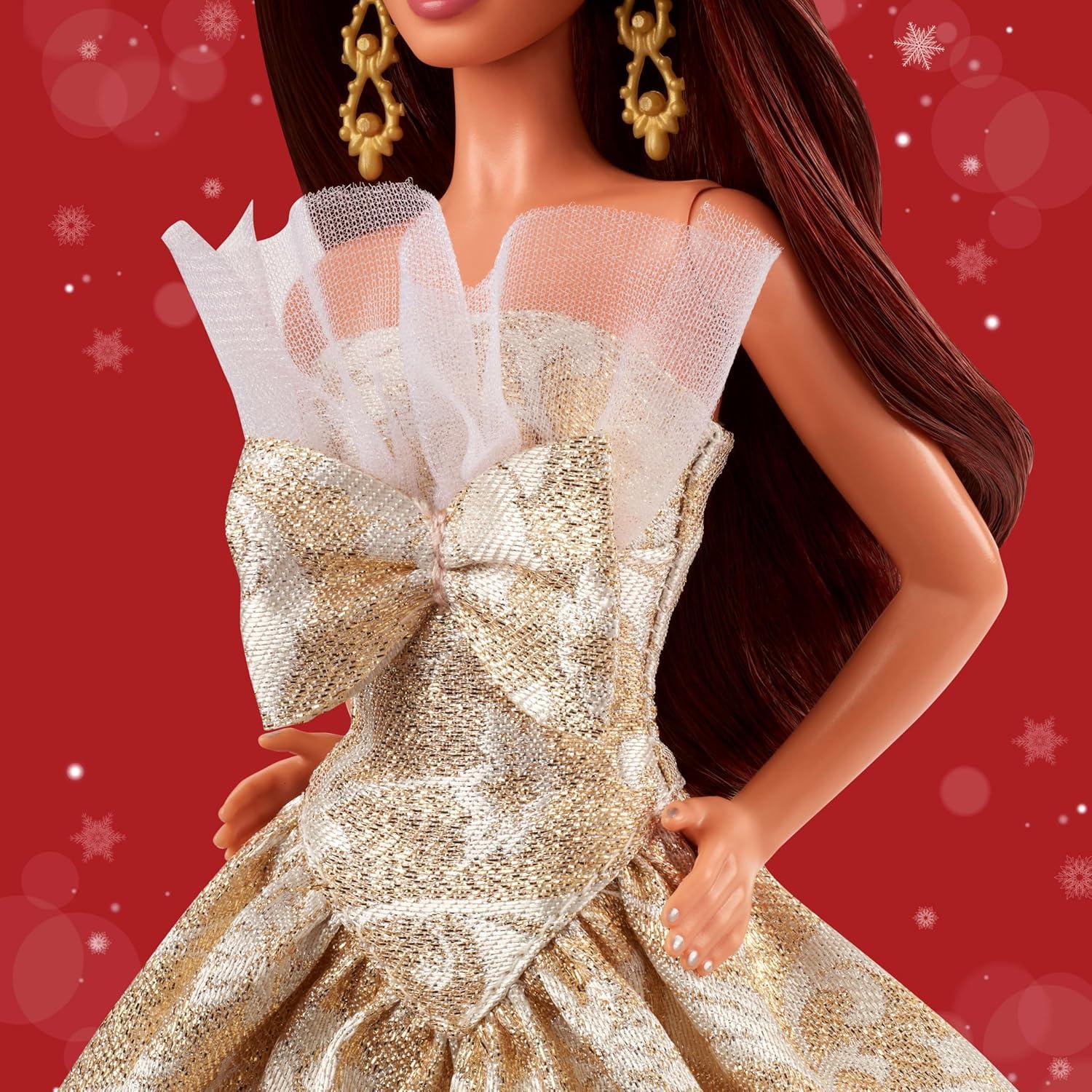 imageBarbie Signature 2025 Holiday Blonde Fashion Doll Wearing Silver amp Gold Gown Seasonal Collector in Displayable Packaging amp StandMulticolor