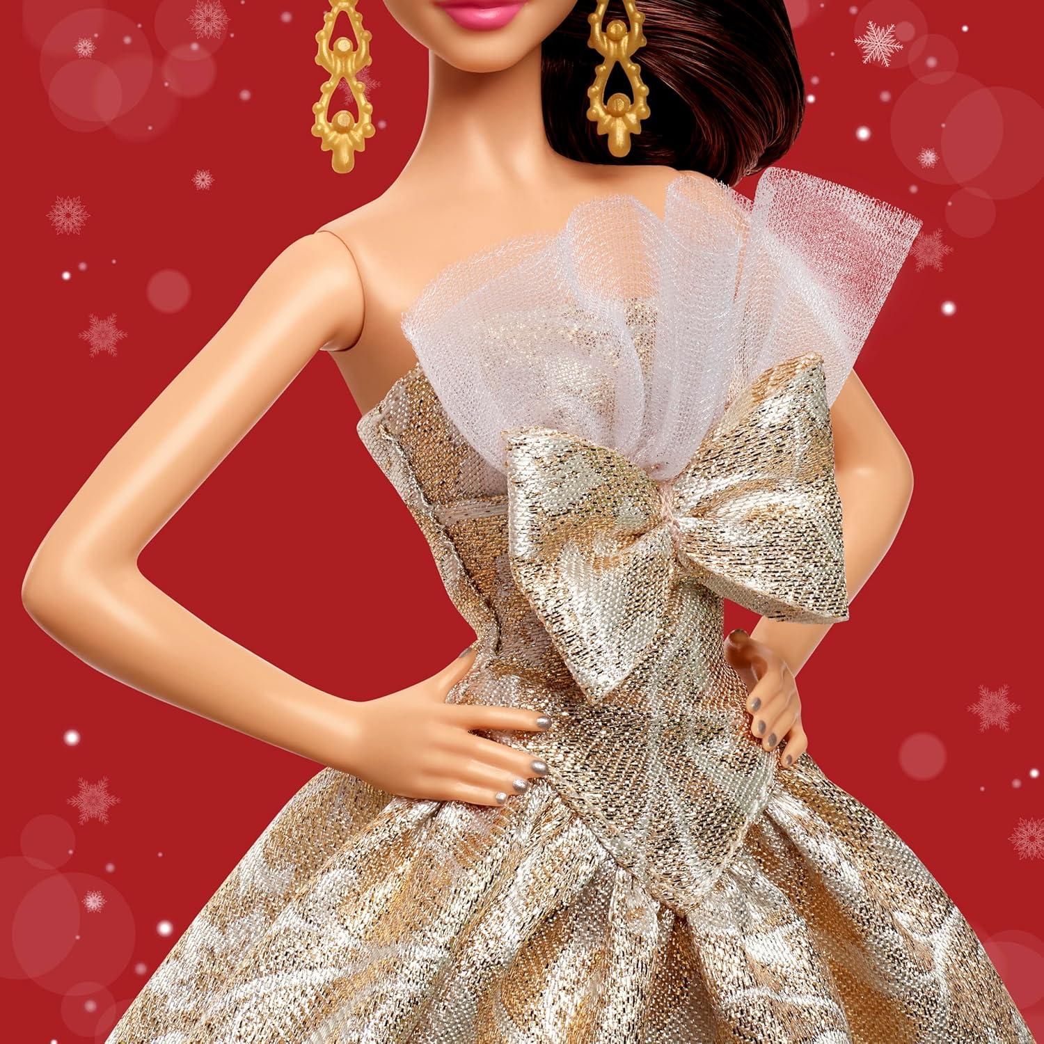 imageBarbie Signature 2025 Holiday Fashion Doll with Light Brown Hair Wearing Silver amp Gold Gown Seasonal Collectible Includes Displayable Packaging amp Doll Stand