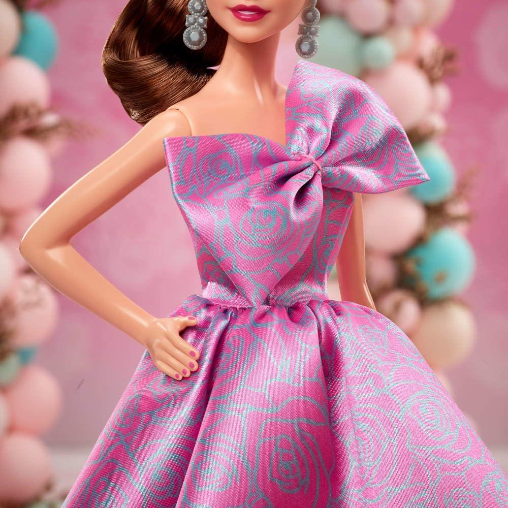 imageBarbie Signature Birthday Wishes Doll Collectible Fashion Doll in Satiny Pink Dress with Wavy Brown Hair and Giftable Packaging
