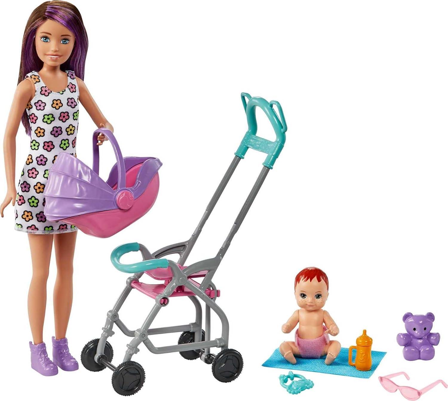 imageBarbie Skipper Babysitters Inc Playset with Skipper Babysitter Doll Brunette Stroller Baby Doll amp 5 Accessories Toy for 3 Year Olds amp UpBrunette