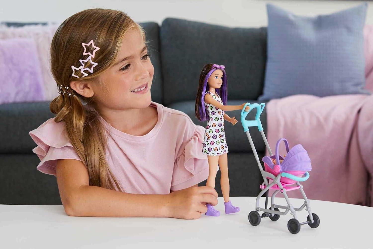 imageBarbie Skipper Babysitters Inc Playset with Skipper Babysitter Doll Brunette Stroller Baby Doll amp 5 Accessories Toy for 3 Year Olds amp UpBrunette