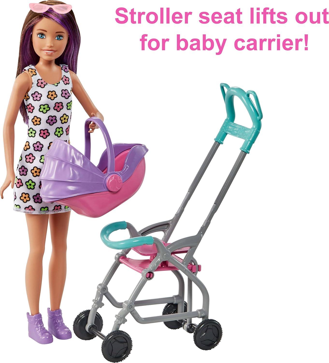 imageBarbie Skipper Babysitters Inc Playset with Skipper Babysitter Doll Brunette Stroller Baby Doll amp 5 Accessories Toy for 3 Year Olds amp UpBrunette