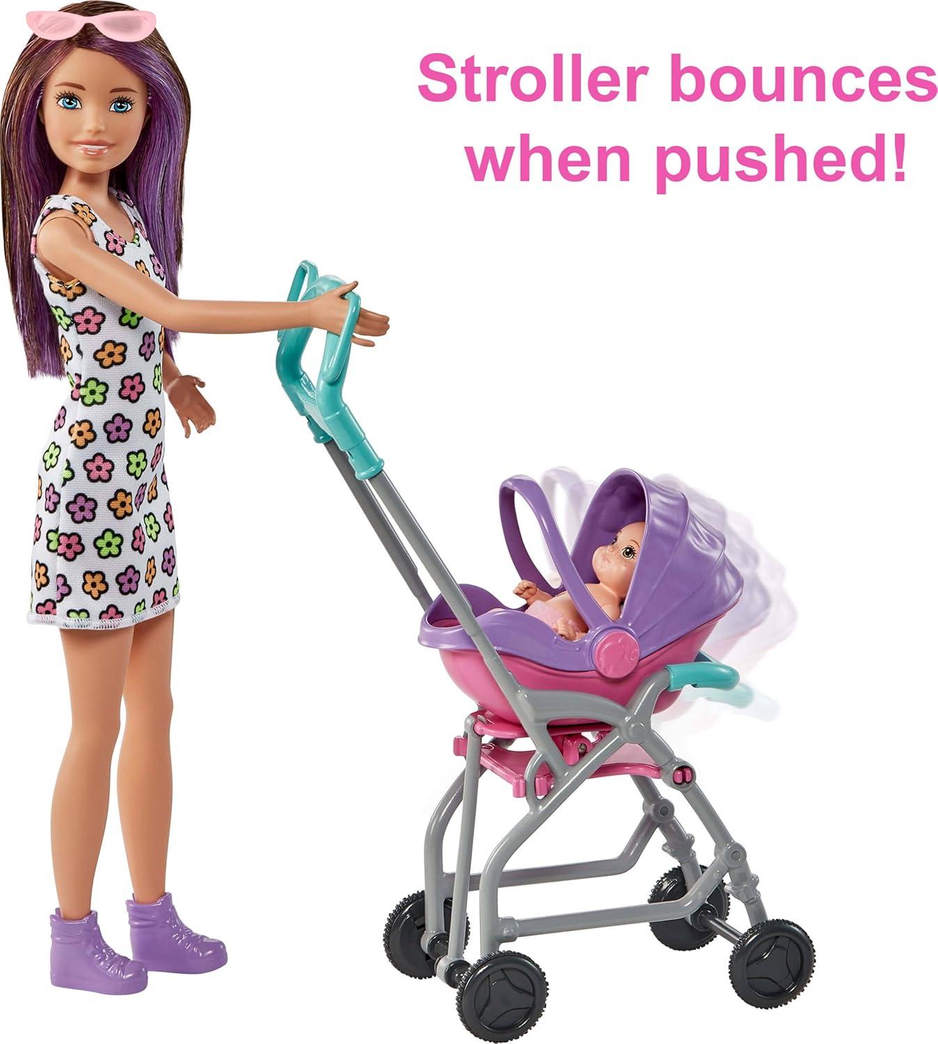 imageBarbie Skipper Babysitters Inc Playset with Skipper Babysitter Doll Brunette Stroller Baby Doll amp 5 Accessories Toy for 3 Year Olds amp UpBrunette