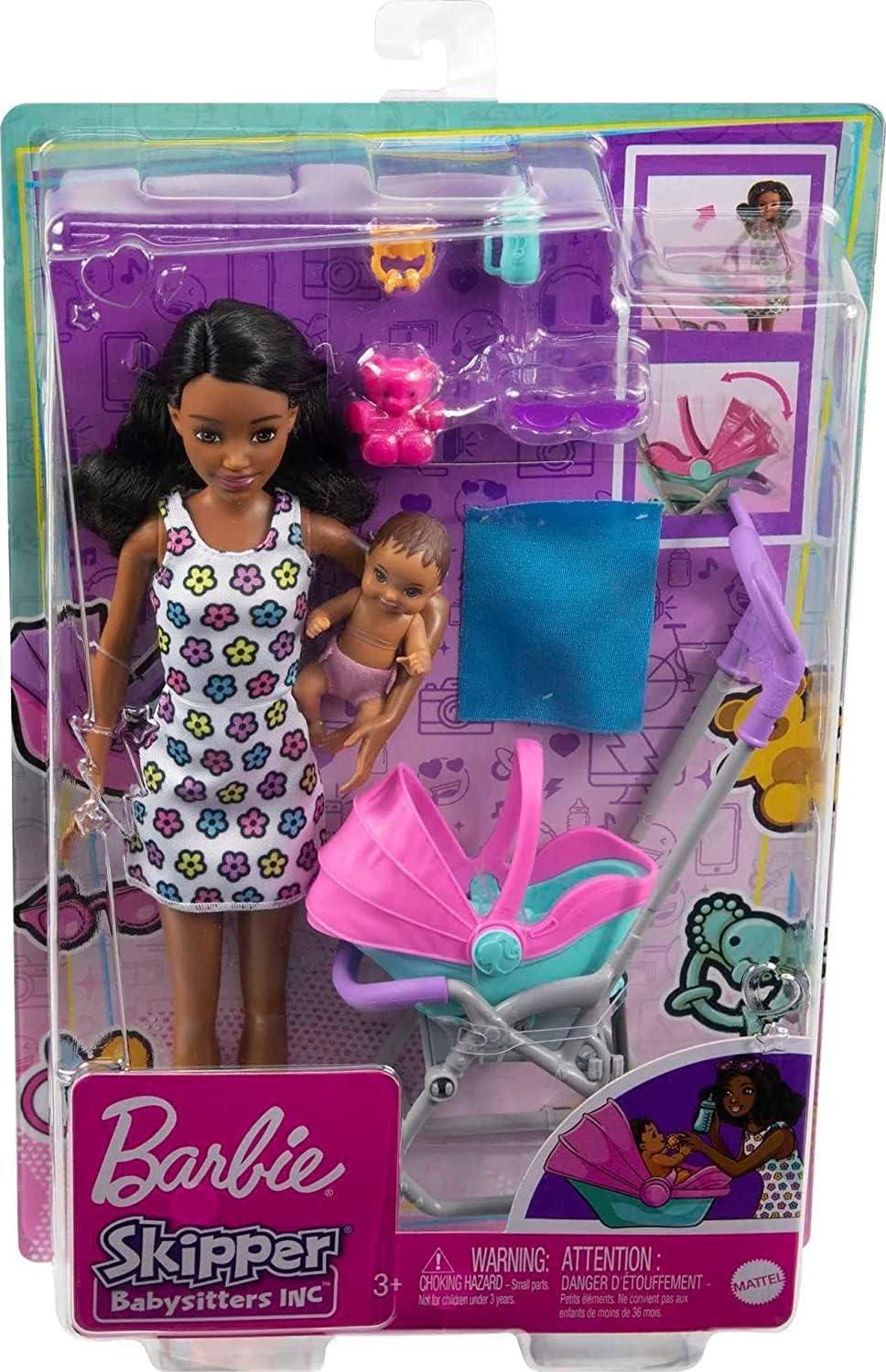 imageBarbie Skipper Babysitters Inc Playset with Skipper Babysitter Doll Brunette Stroller Baby Doll amp 5 Accessories Toy for 3 Year Olds amp UpCurly Brunette