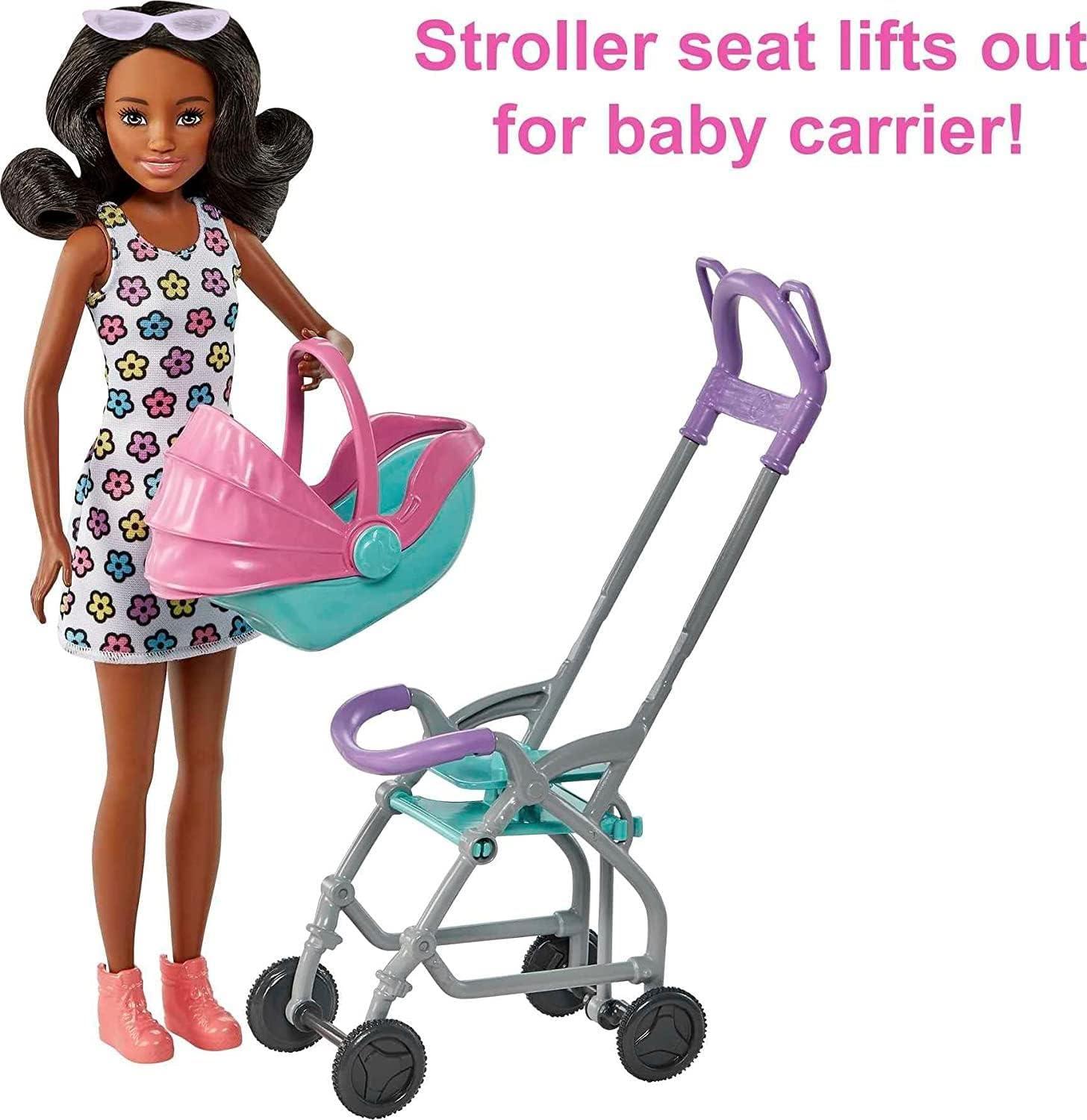 imageBarbie Skipper Babysitters Inc Playset with Skipper Babysitter Doll Brunette Stroller Baby Doll amp 5 Accessories Toy for 3 Year Olds amp UpCurly Brunette