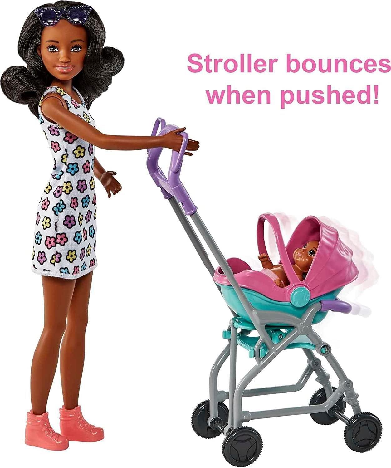 imageBarbie Skipper Babysitters Inc Playset with Skipper Babysitter Doll Brunette Stroller Baby Doll amp 5 Accessories Toy for 3 Year Olds amp UpCurly Brunette