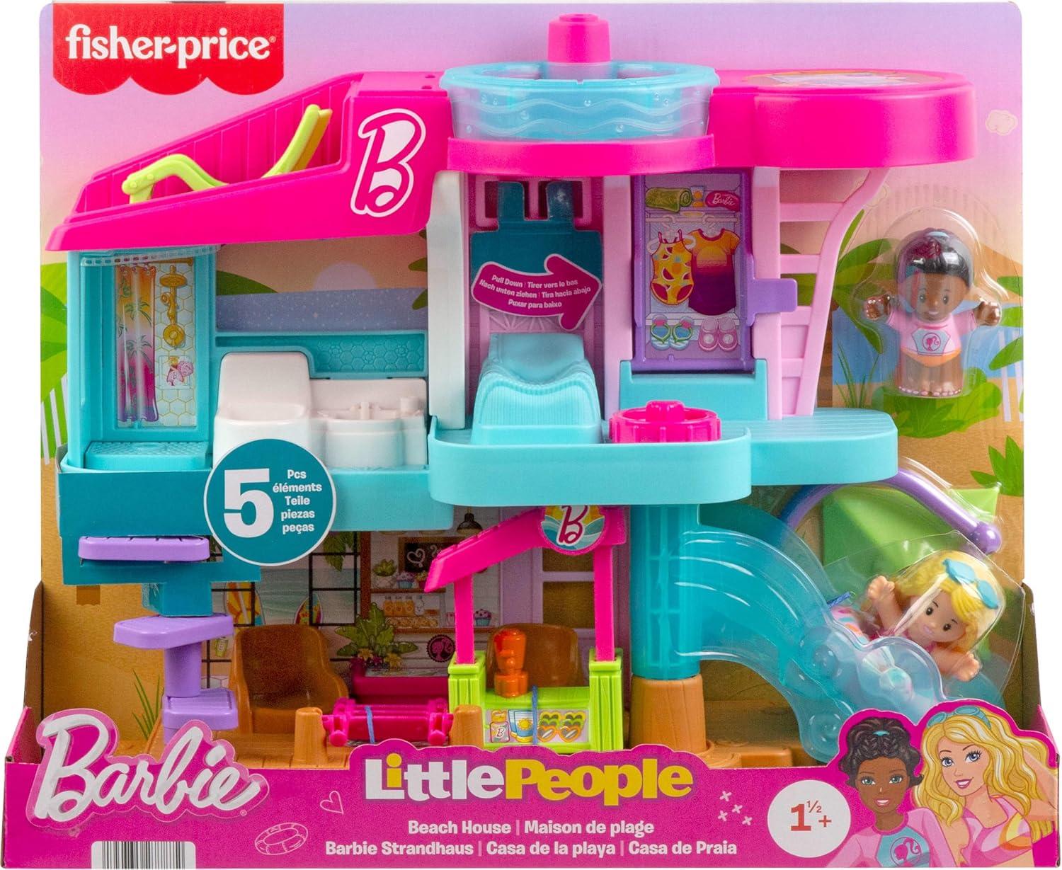 imageFisherPrice Little People Toddler Toy Barbie Beach House Playset Figures and Accessories for Preschool Pretend Play Kids Ages 18 Months