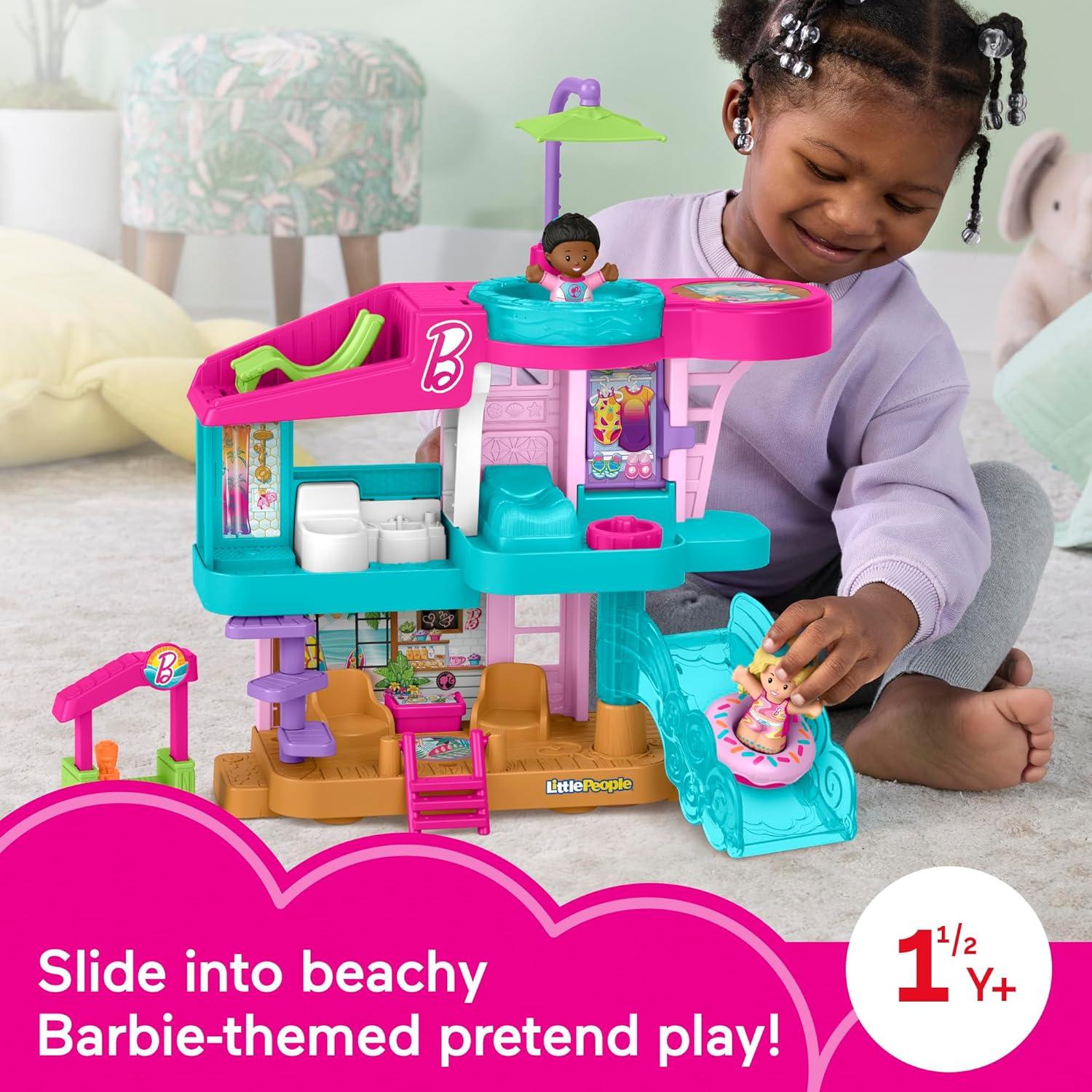 imageFisherPrice Little People Toddler Toy Barbie Beach House Playset Figures and Accessories for Preschool Pretend Play Kids Ages 18 Months