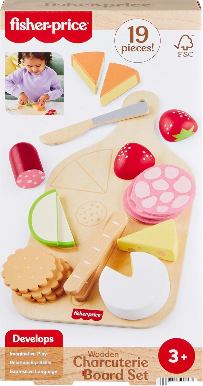 imageFisherPrice Wood Kitchen Pretend Play Toy Pots amp Pans Set 19Piece Playset Wooden Metal amp Fabric for Preschool Kids Ages 3 YearsCharcuterie Board