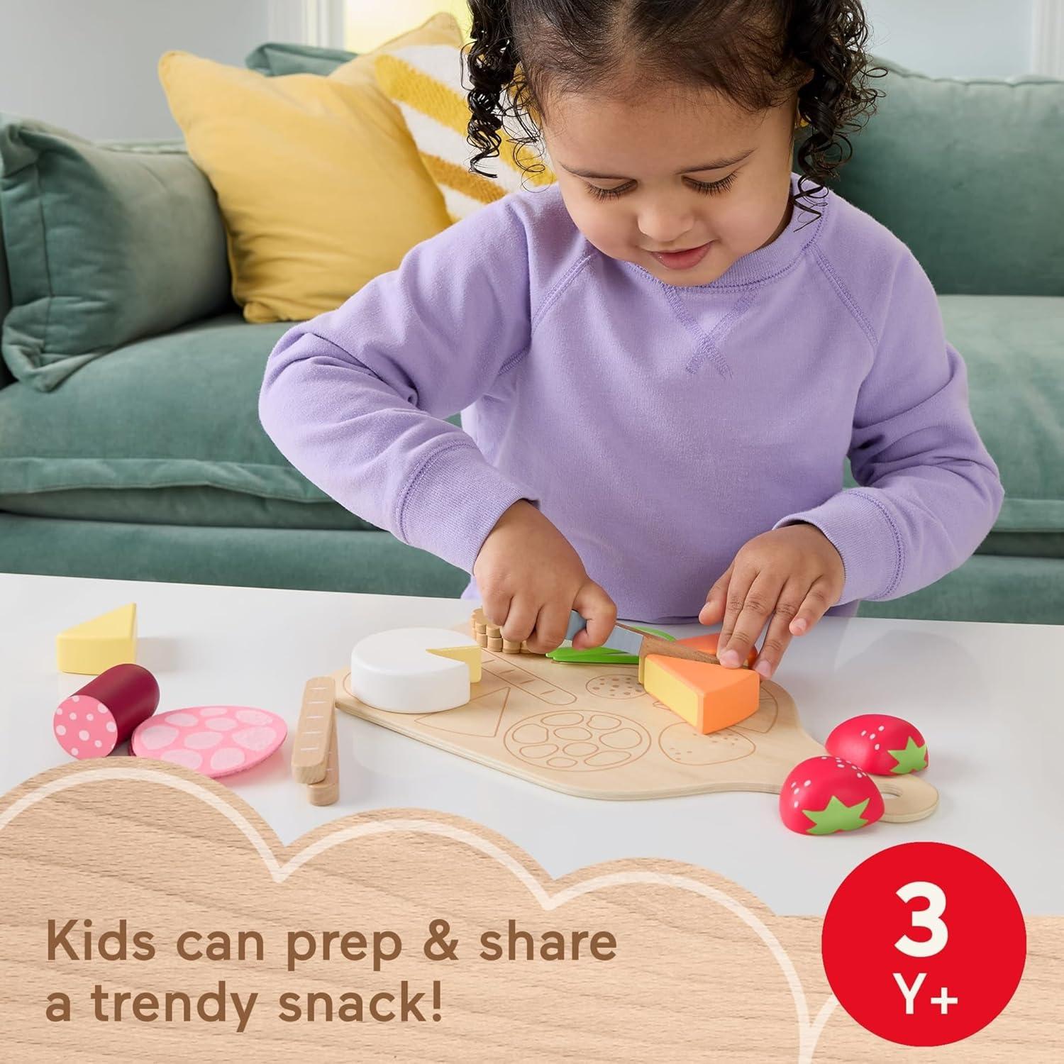 imageFisherPrice Wood Kitchen Pretend Play Toy Pots amp Pans Set 19Piece Playset Wooden Metal amp Fabric for Preschool Kids Ages 3 YearsCharcuterie Board