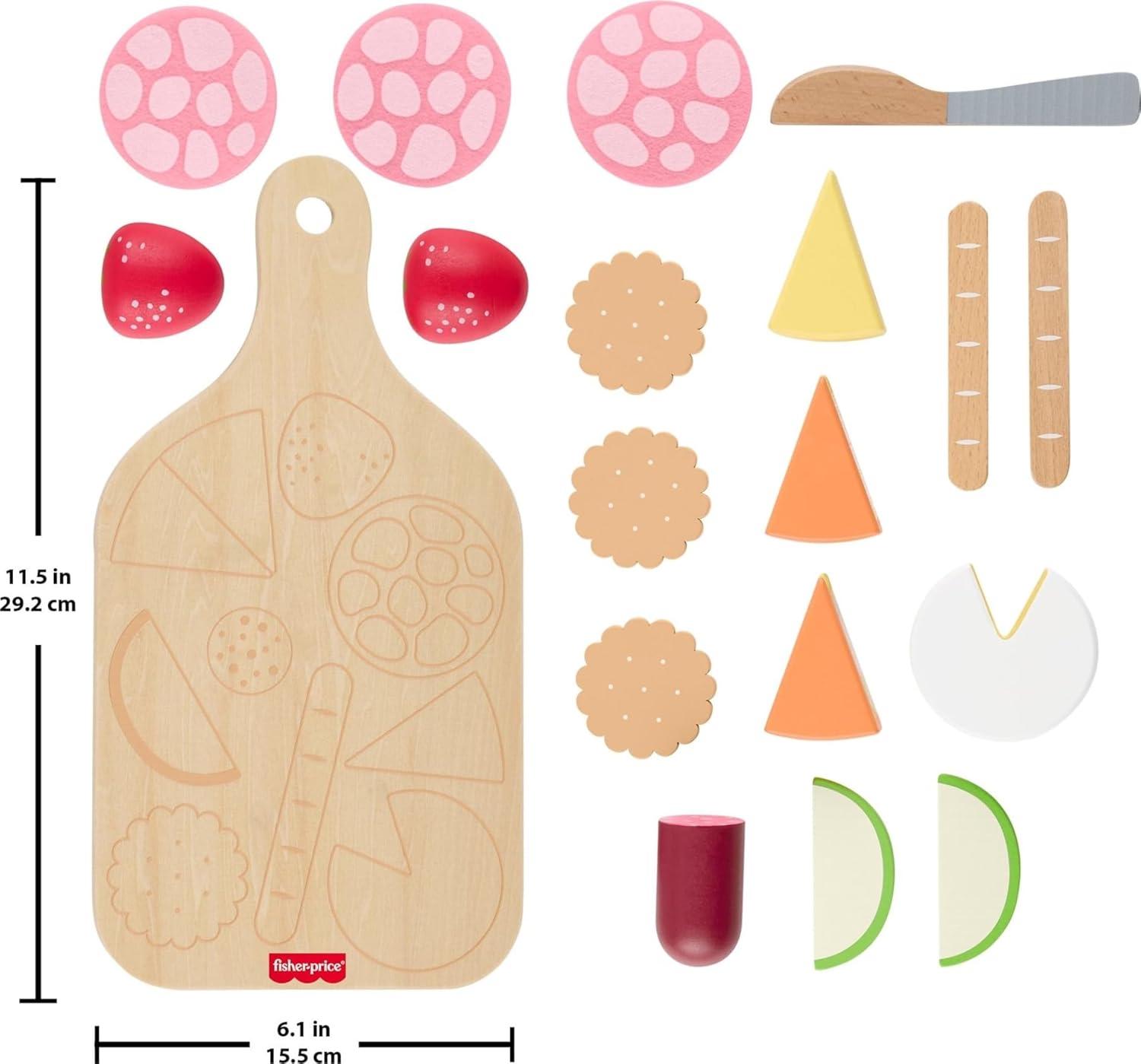 imageFisherPrice Wood Kitchen Pretend Play Toy Pots amp Pans Set 19Piece Playset Wooden Metal amp Fabric for Preschool Kids Ages 3 YearsCharcuterie Board