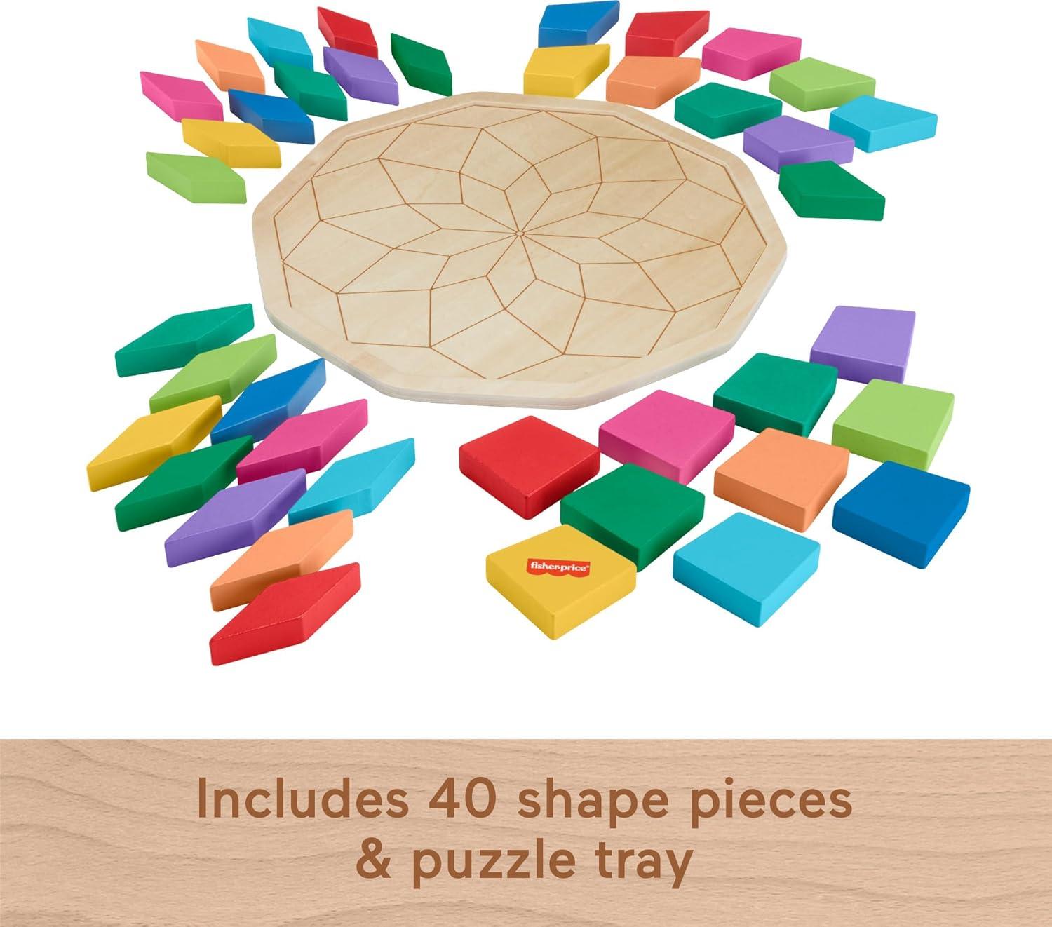 imageFisherPrice Wood Preschool Toy Mandala Puzzle with Geometric Design 41 Wooden Pieces for Kids Ages 3 Years