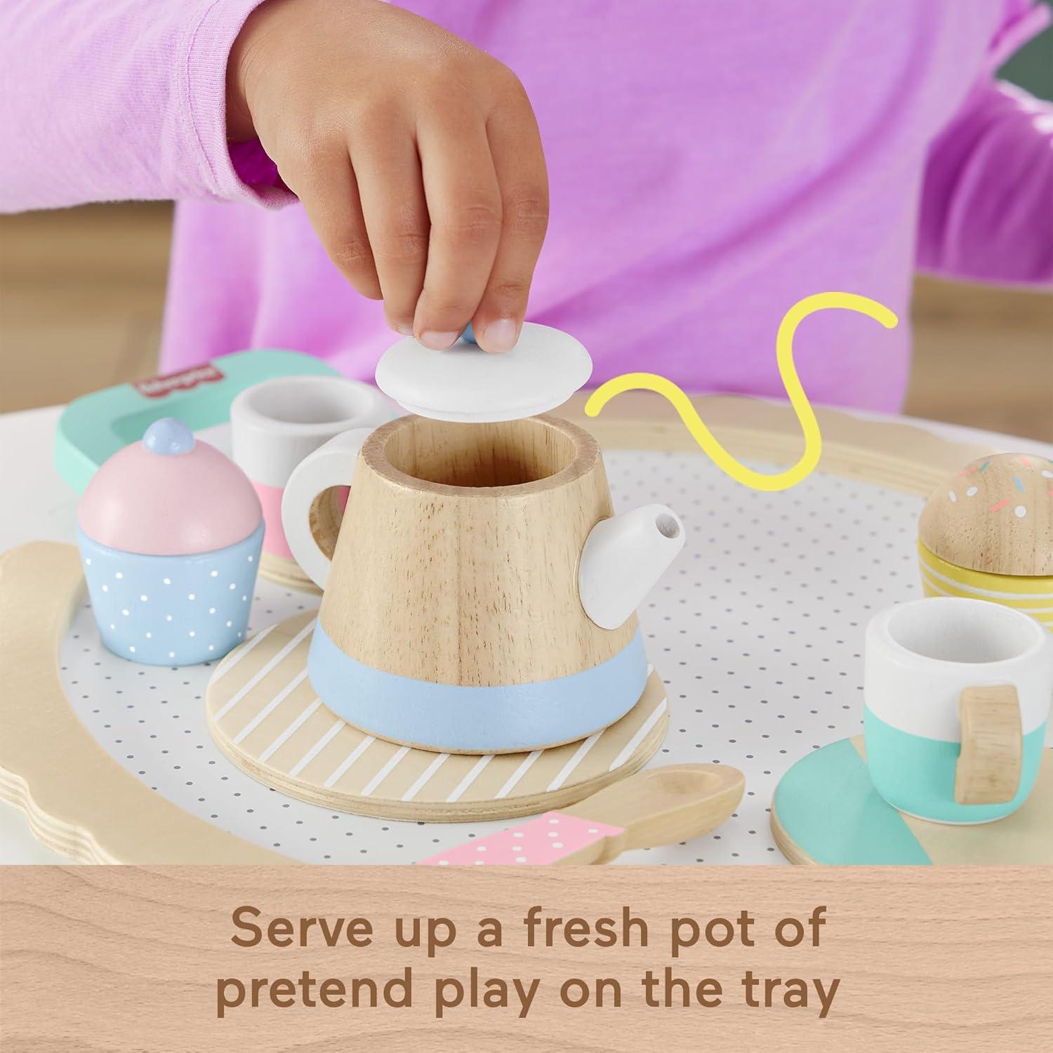 imageFisherPrice Wood Pretend Play Toy Tea Set 12Piece Wooden Playset with Teapot Cups amp Saucers for Preschool Kids Ages 3 YearsMulticolor
