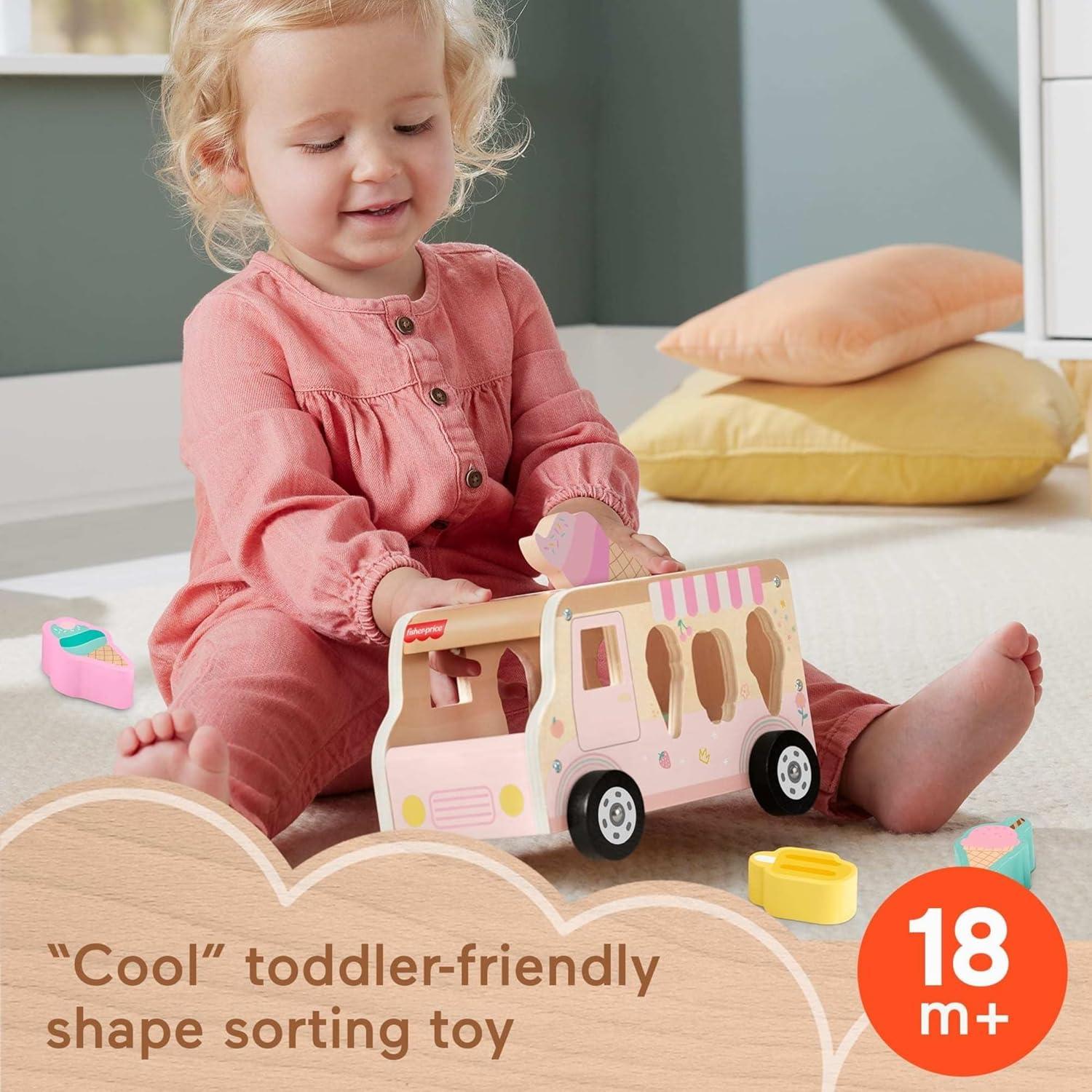 imageFisherPrice Wood Toddler Toy Ice Cream Truck Shape Sorter Set 9 Wooden Pieces for Developmental Play Kids Ages 18 Months Amazon Exclusive