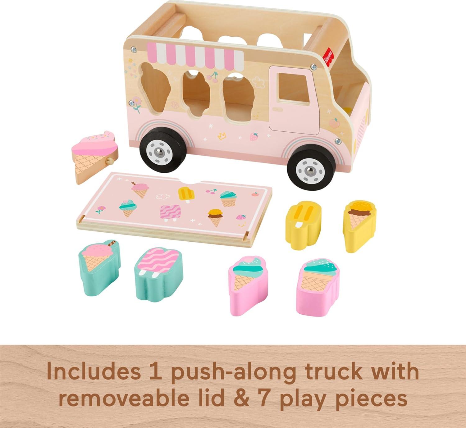 imageFisherPrice Wood Toddler Toy Ice Cream Truck Shape Sorter Set 9 Wooden Pieces for Developmental Play Kids Ages 18 Months Amazon Exclusive